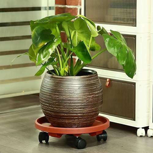 Miniatura 8 de Paquete de 5 soportes grandes para plantas con ruedas de 13 pulgadas, soportes de plástico resistente para macetas de flores, base rodante, para