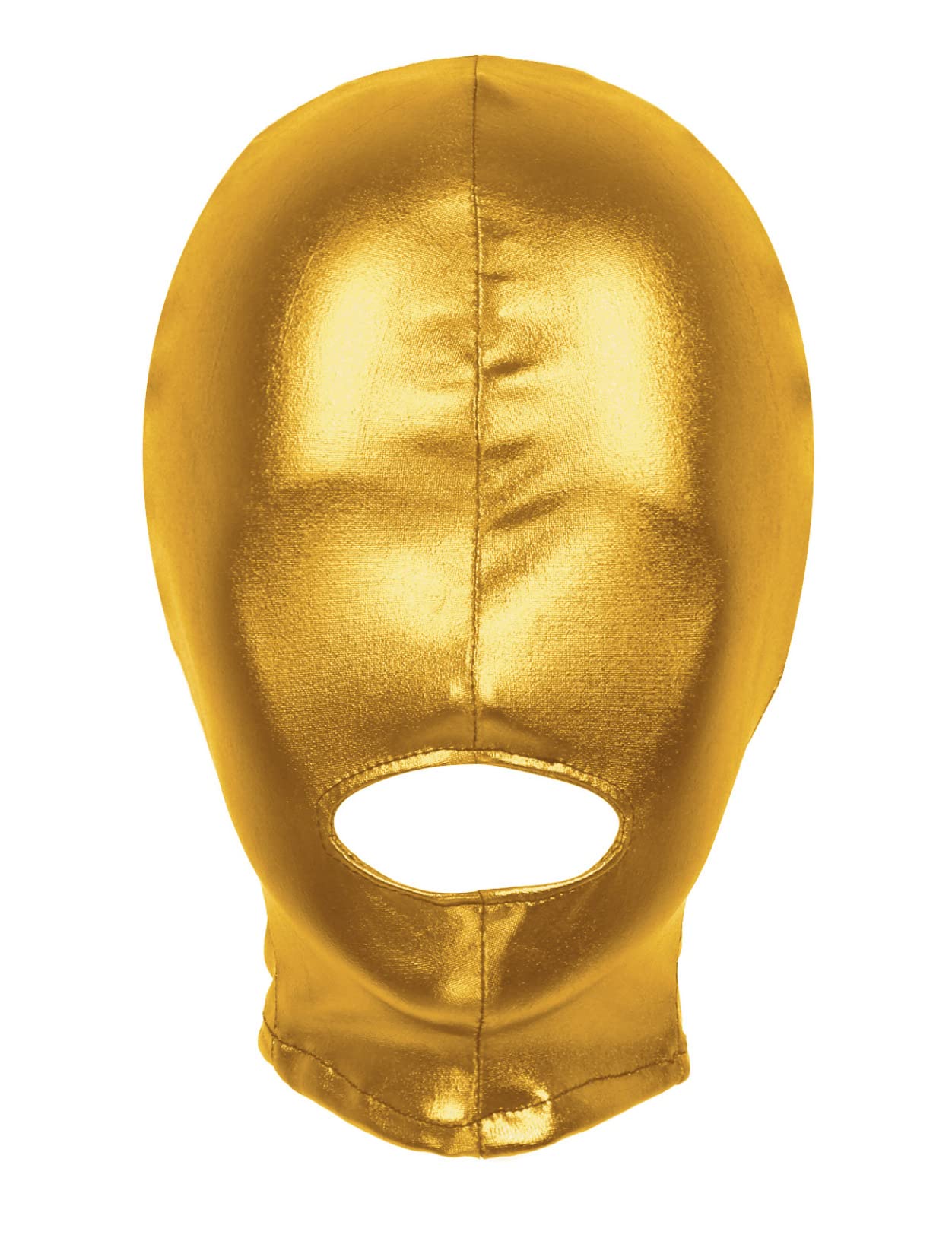 inlzdz Unisex Mens Womens Metallic Open Mouth Headgear Halloween Fancy Shiny Face Mask Costume Wet Look Role Play Cosplay Gold OneSize