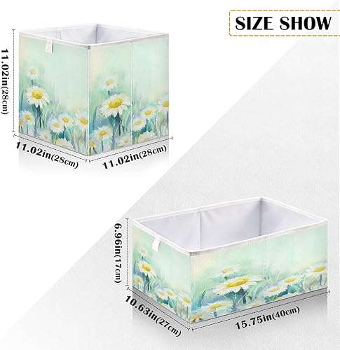 Miniatura 3 de Kigai Cubo de almacenamiento de margaritas de pintura al óleo 11 x 11 x 11 pulgadas organizador de cubos de almacenamiento de tela plegable cestas