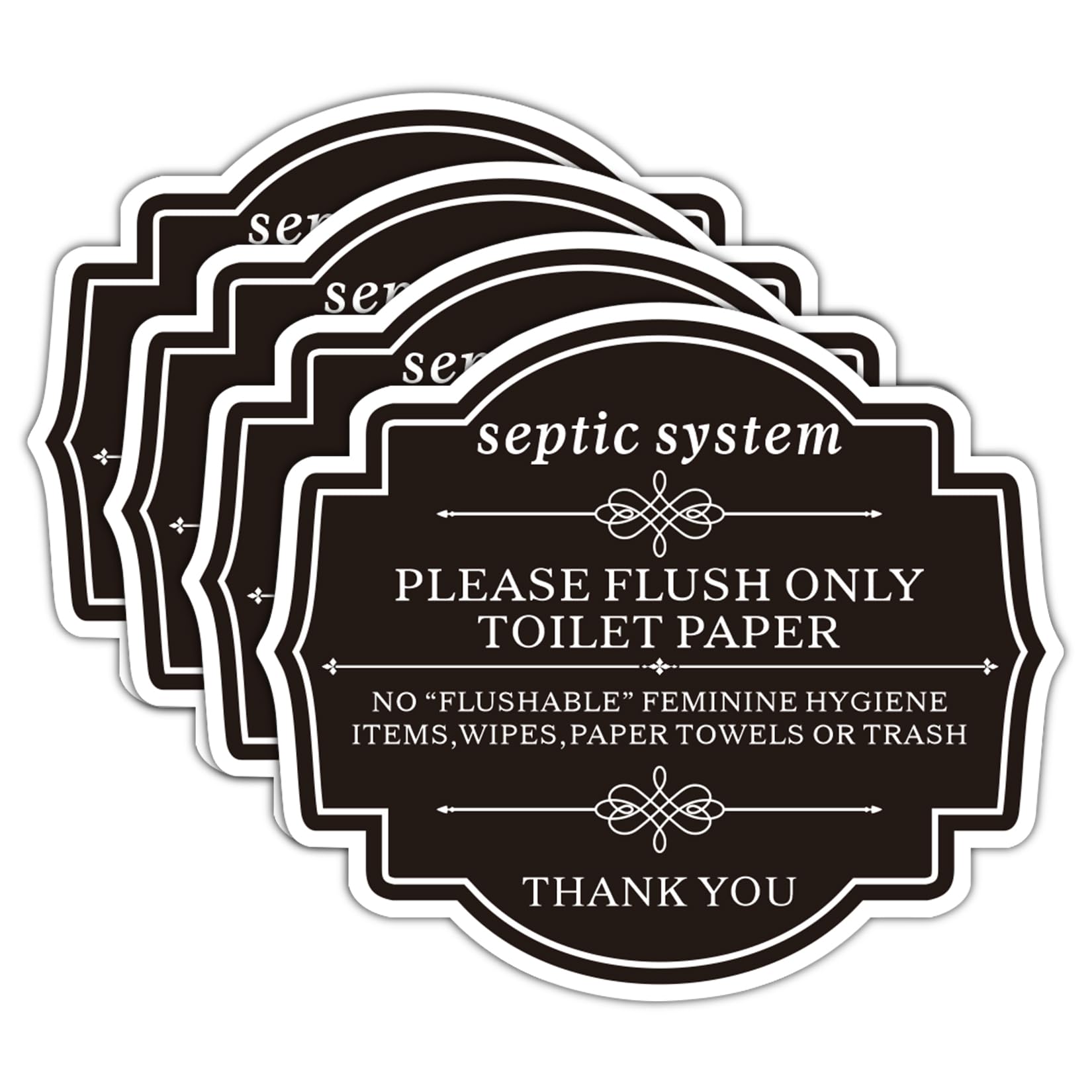 4 Pack Do Not Flush Rules Bathroom Signs, 4.7 x 4.3 Inch Cute Septic System Bathroom Sign,Please Flush Only Toilet Paper,Great for Business, Home or