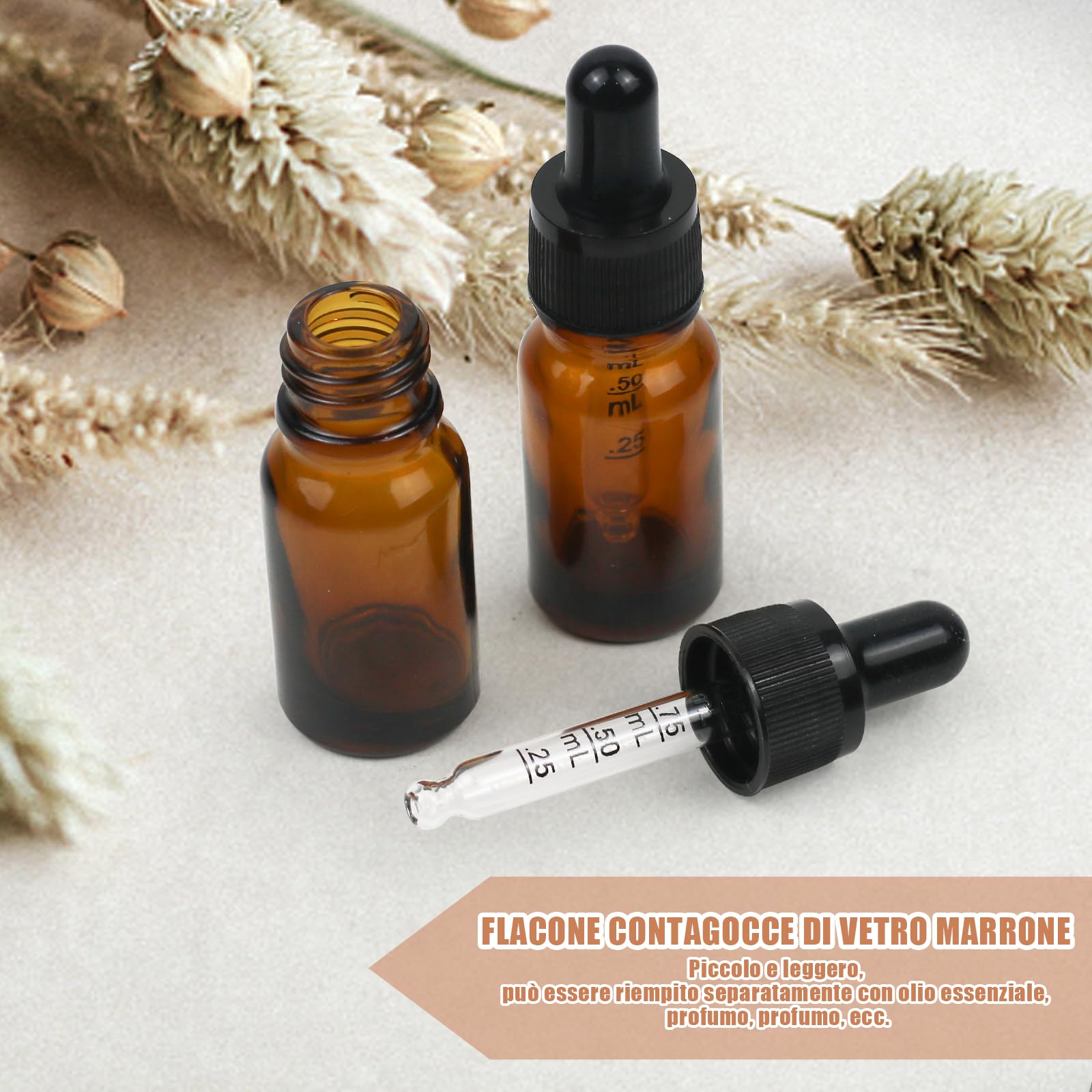 Episkey 8 Flaconi In Vetro Ambra 10ml Con Tappo A Pompa: Set Per Oli Essenziali, Shampoo E Lozioni Da Viaggio. Include Imbuti E Contagocce.