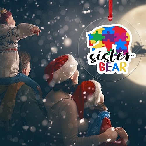 Miniatura 103 de Adorno de Navidad Mama Bear Novedad Acrílico Adornos de Navidad Mama Bear Autismo Rompecabezas Colorido Oso Navidad Colgante Ornamento Puzzle Piezas