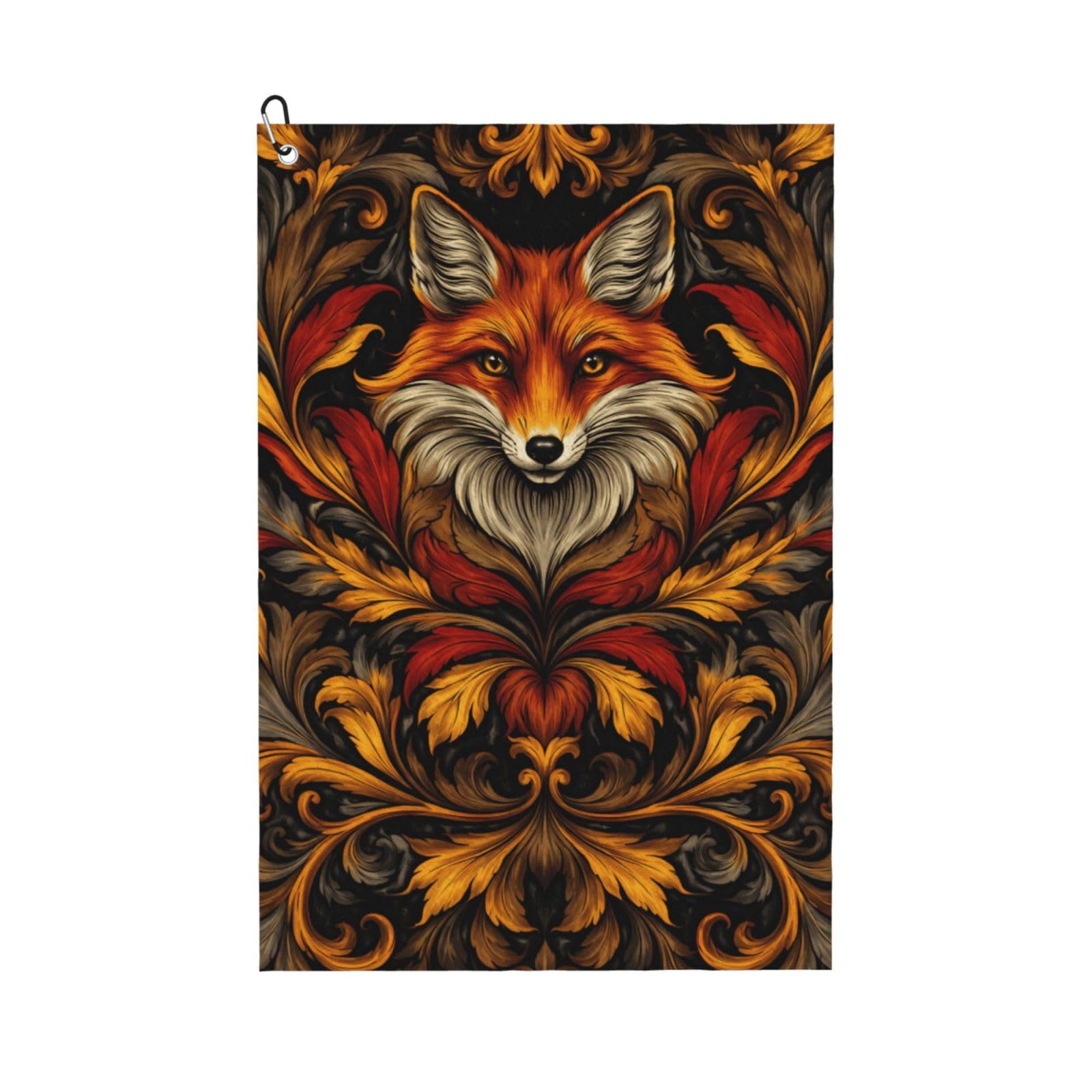 Oudrspo Gorgeous Elegant Flowers & Fox Multi-Functional Golf Towel | Absorbent Quick Drying 16x24in