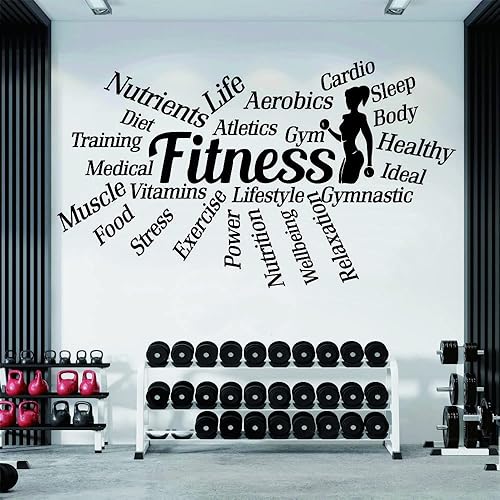 Miniatura 8 de ANFRJJI Calcomanía de pared de fitness, 18 x 33 pulgadas, calcomanía motivacional de PVC con palabras como entrenamiento, alimentos, potencia, sueño