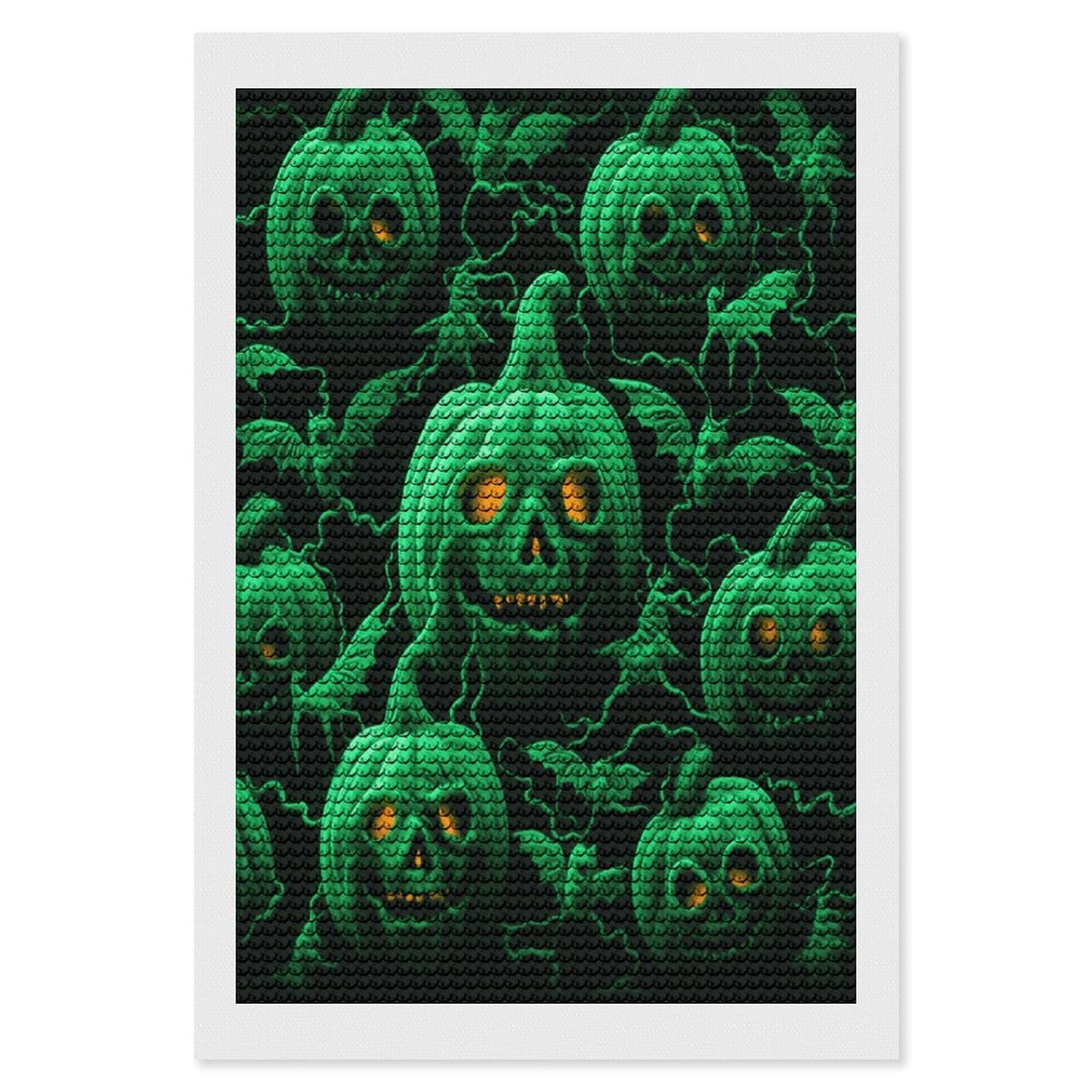 JTREHY Green Ghost Horror Halloween Pumpkin Diamond Art Kits Personalized DIY Round Diamond Painting Kits for Beginner Full Drill Diamonds Dots Paintings for Adults Gem Art Crafts Home Decor