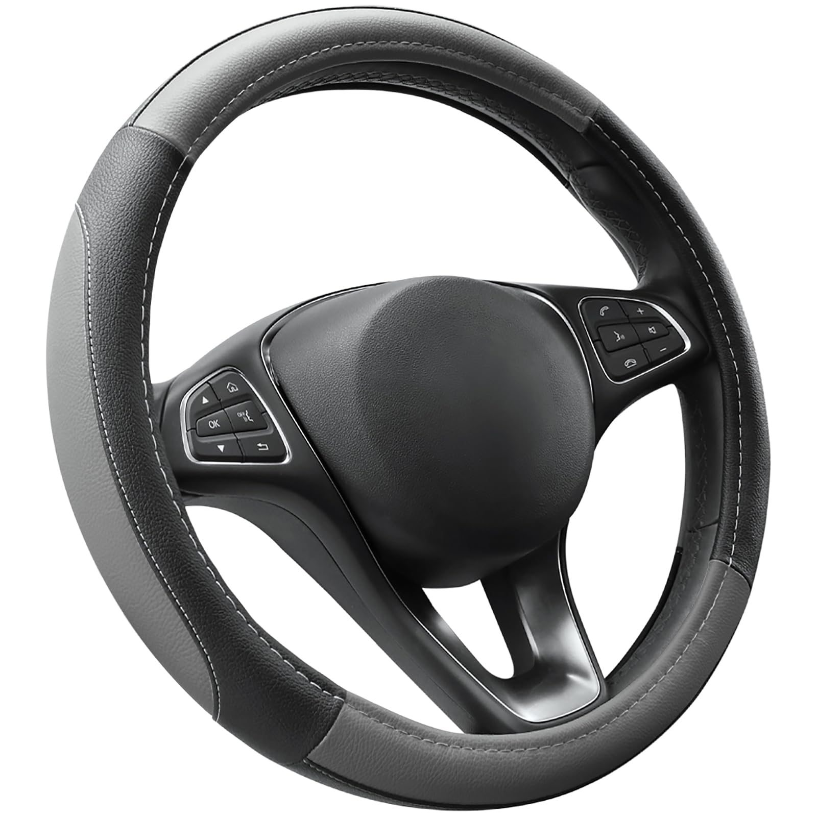COFIT Microfiber Leather Steering Wheel Cover, Anti-slip Universal Protective Wrap, Car SUV Truck Interior Decor Accessories, Size M 37-38cm Grey and Black