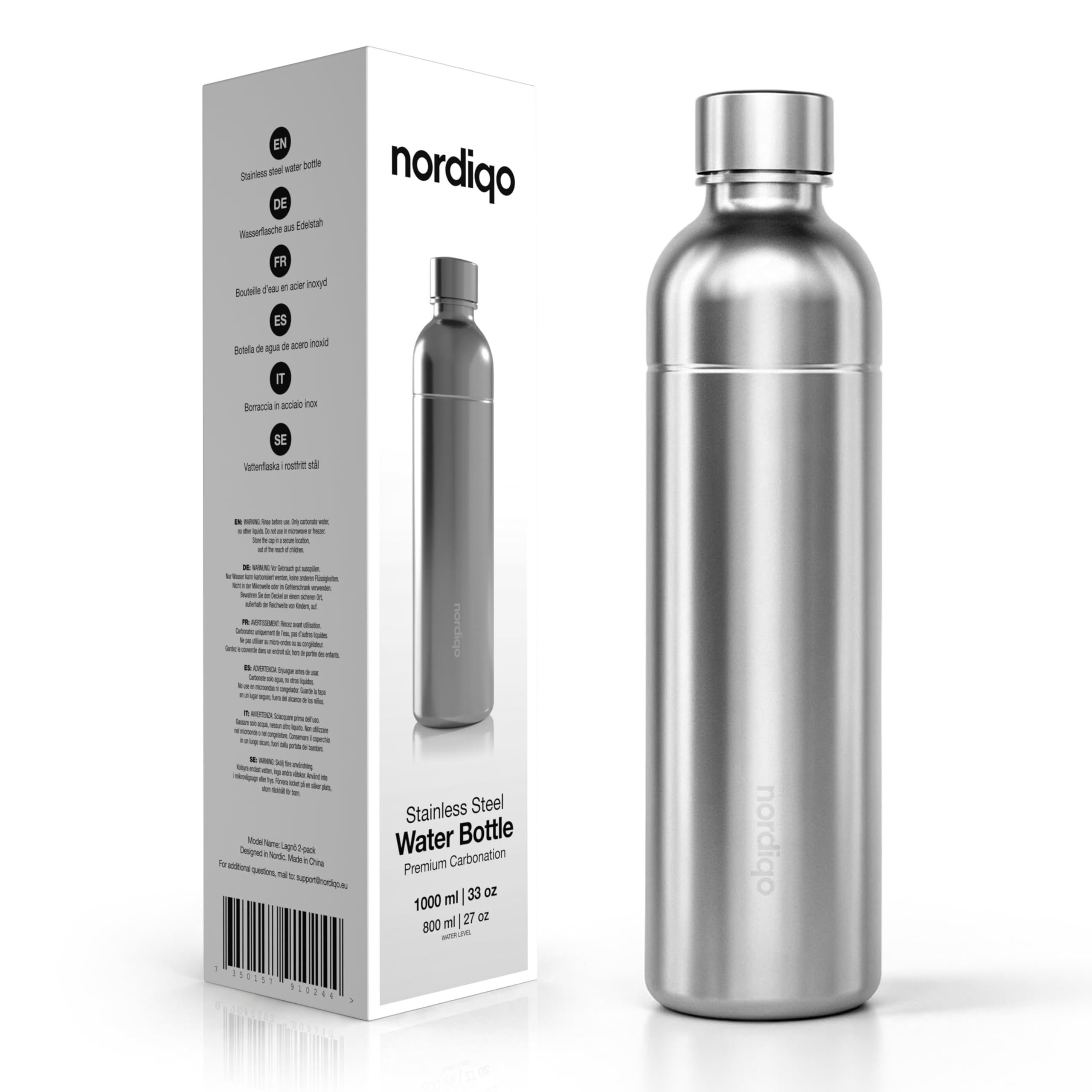 Amazon.com: Nordiqo Steel Bottle 33 oz for Aarke 3, SodaStream Art