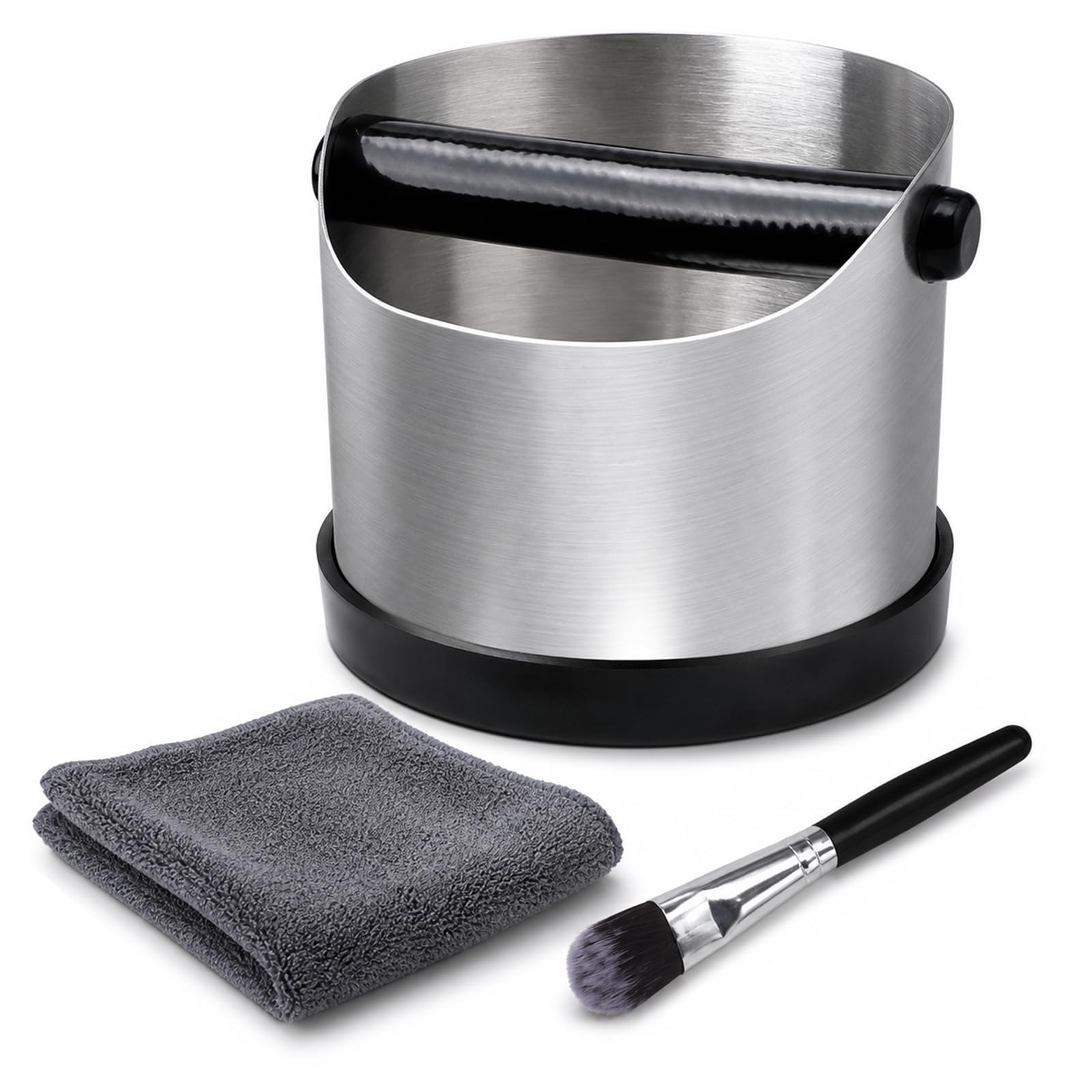 Coffee Knock Box with Brush, Cloth and Stainless Steel Bin — image 1