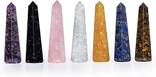 7 Pcs Orgonite Healing Crystal Wand Set - Chakra Wand - Crystal Towers - Chakra Decor - Crystal Obelisk - Rose Quartz - Black Tourmaline - Amethyst - Crystal Points - Reiki Supplies - Spiritual Gifts