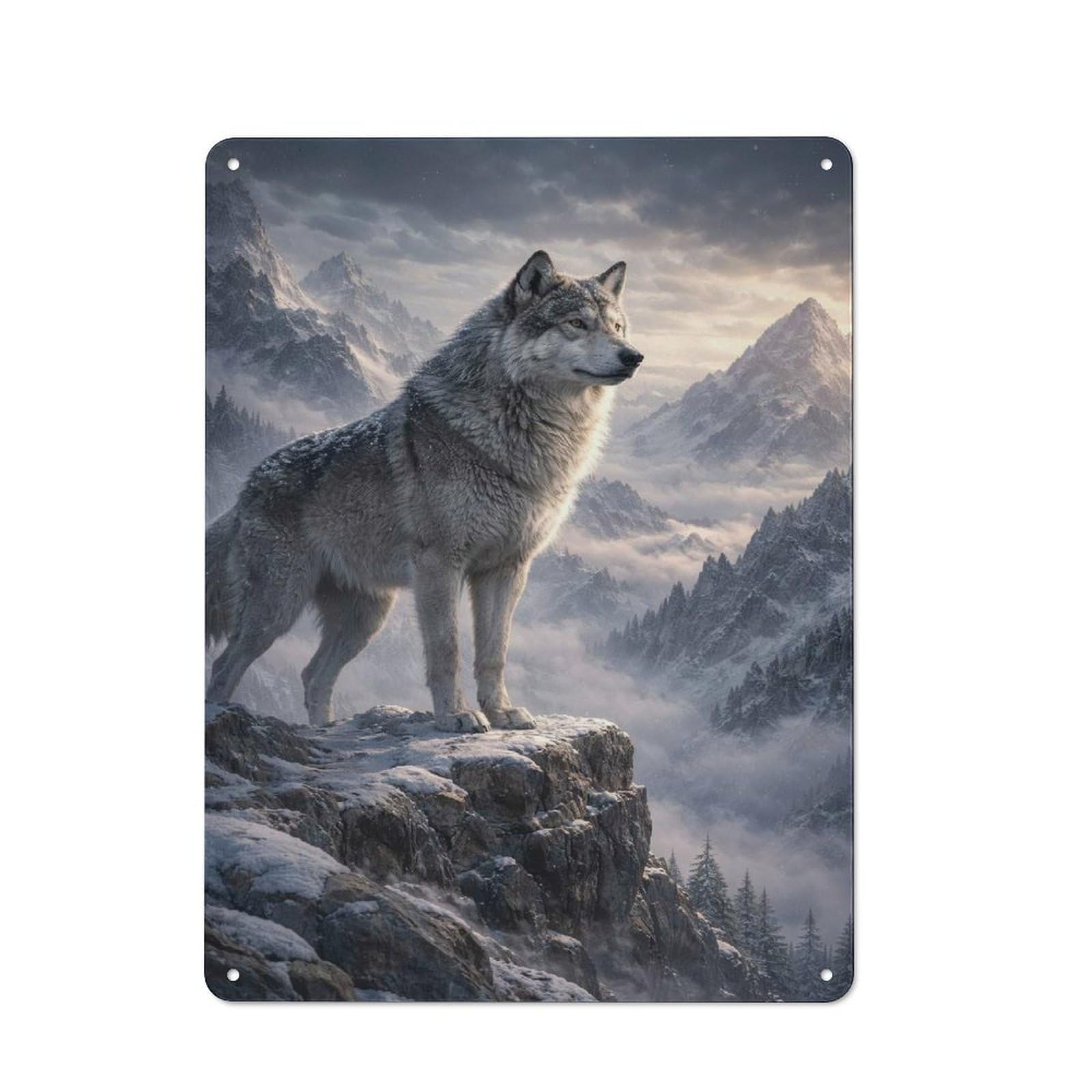 Junmoney Style-19 Wolf On Mountain Peak Rustic Metal Plaque 40X30cm For Café Or Restaurant, Wall Decor For People Reorganising Café And Restaurant