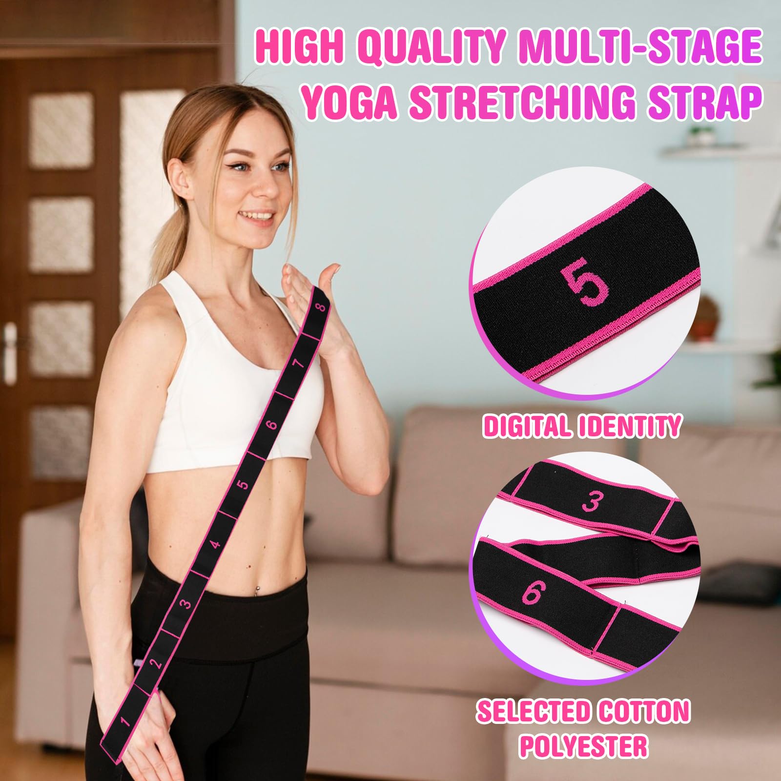 5 Pezzi Elastico Fasce di Resistenza Yoga Fascia Elastica Fitness Yoga Stretching Band con 8 Anelli Banda Elastica Numerata per Pilates, Ginnastica, Danza e Allenamento, 5 Colori