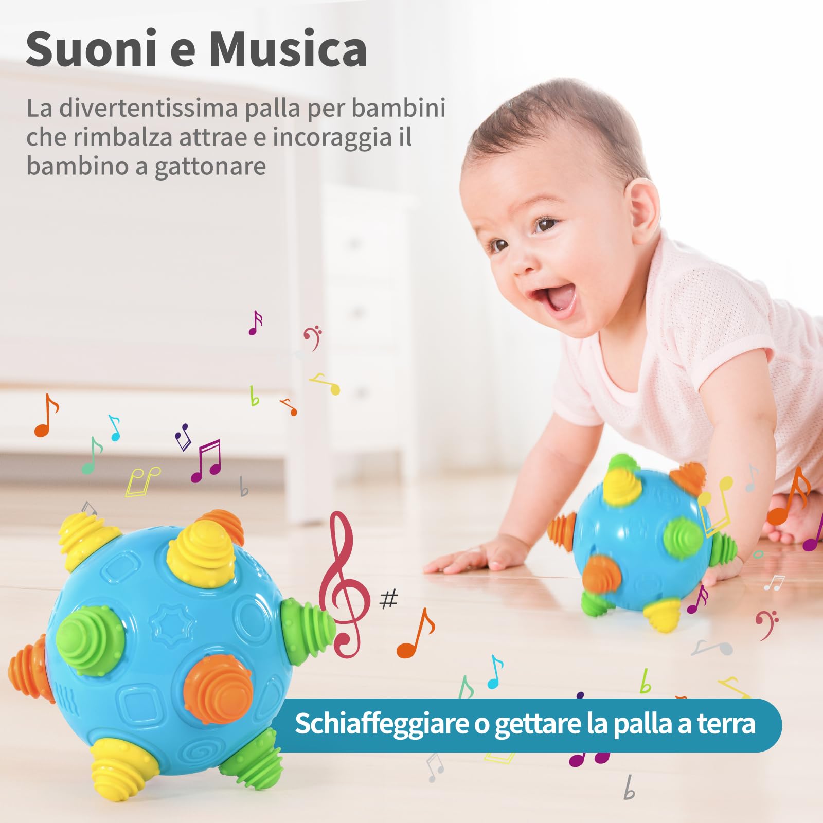 Palla Neonato, Palline Colorate per Bambini con Musica e Danza, Palla Sensoriale Neonati per la Dentizione e l'esercizio Della Capacità di Presa, Giocattolo di Sensoriale per Bambini di Tutte le Età