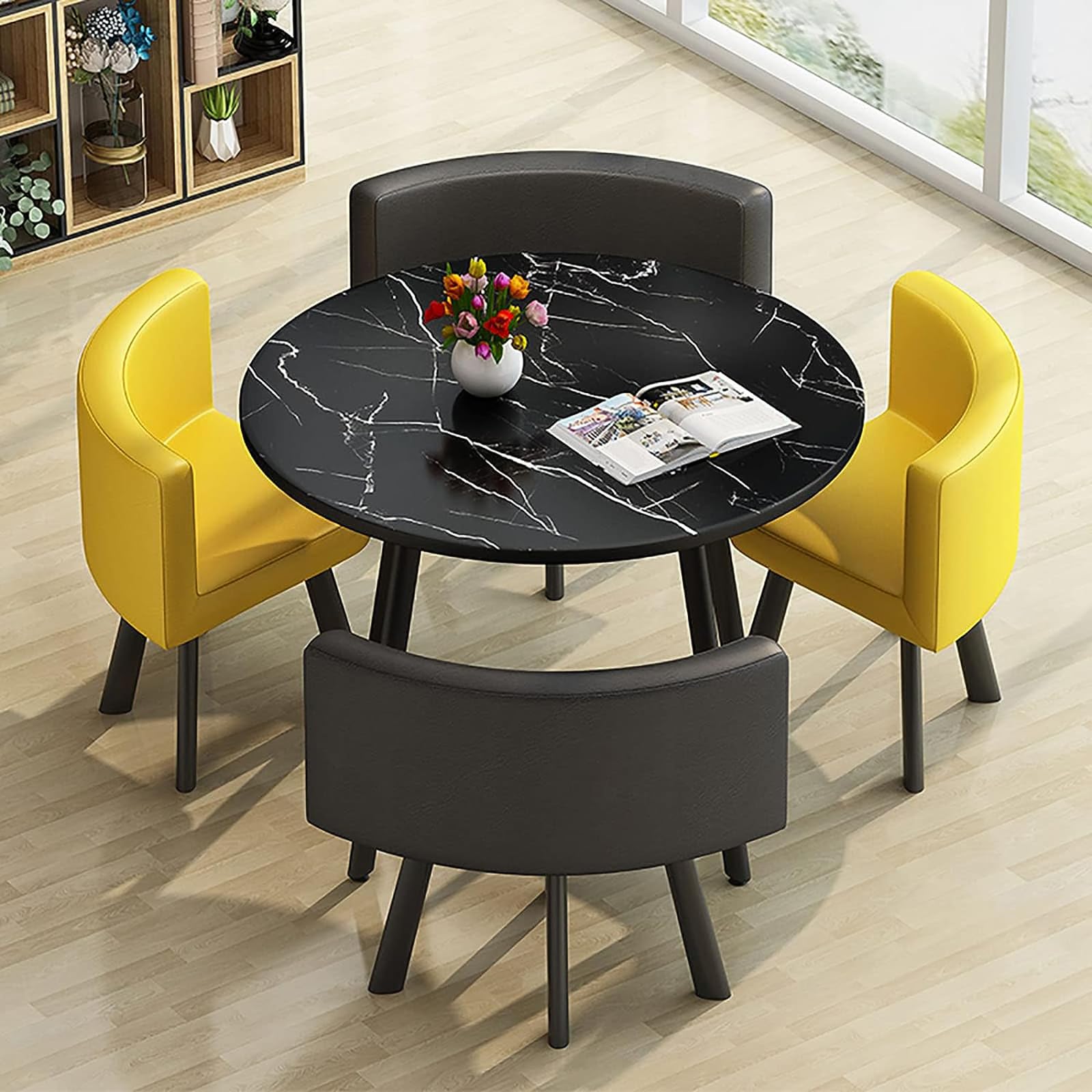 ASerZenith Modern Round Dining Table Set With Chairs Space Saving Design Ideal For Dining Room Living Room Reception Room Conference Table Lounge Stylish And Functional Furniture For Any Space,34