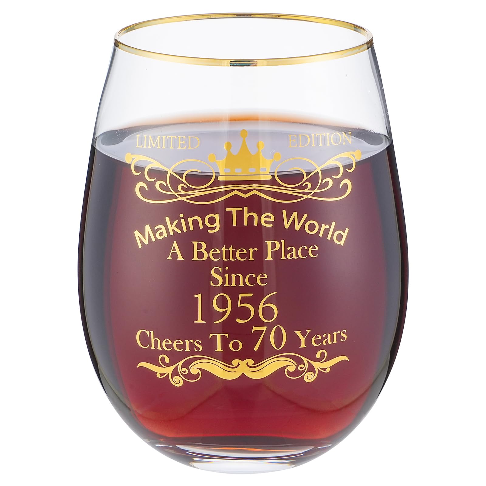 landskykit 70th Birthday Gifts for Women Men 15 Ounce Wine Glass Tumbler Drinking Cup Making The World A Better Place Since 1956 Cheers to 70 Years Old Birthday Present โ image 1