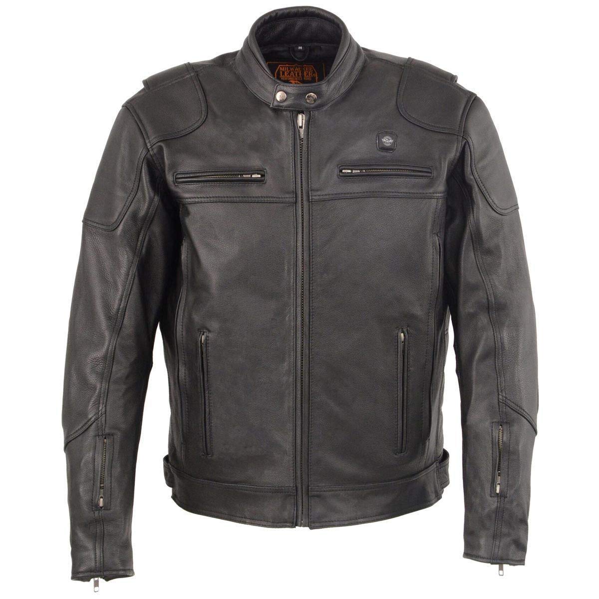 Milwaukee Leather-Men's Vented Scooter Jacket w/Heated Technology-BATTERY PACK INCLUDED-BLACK (4X-Large)