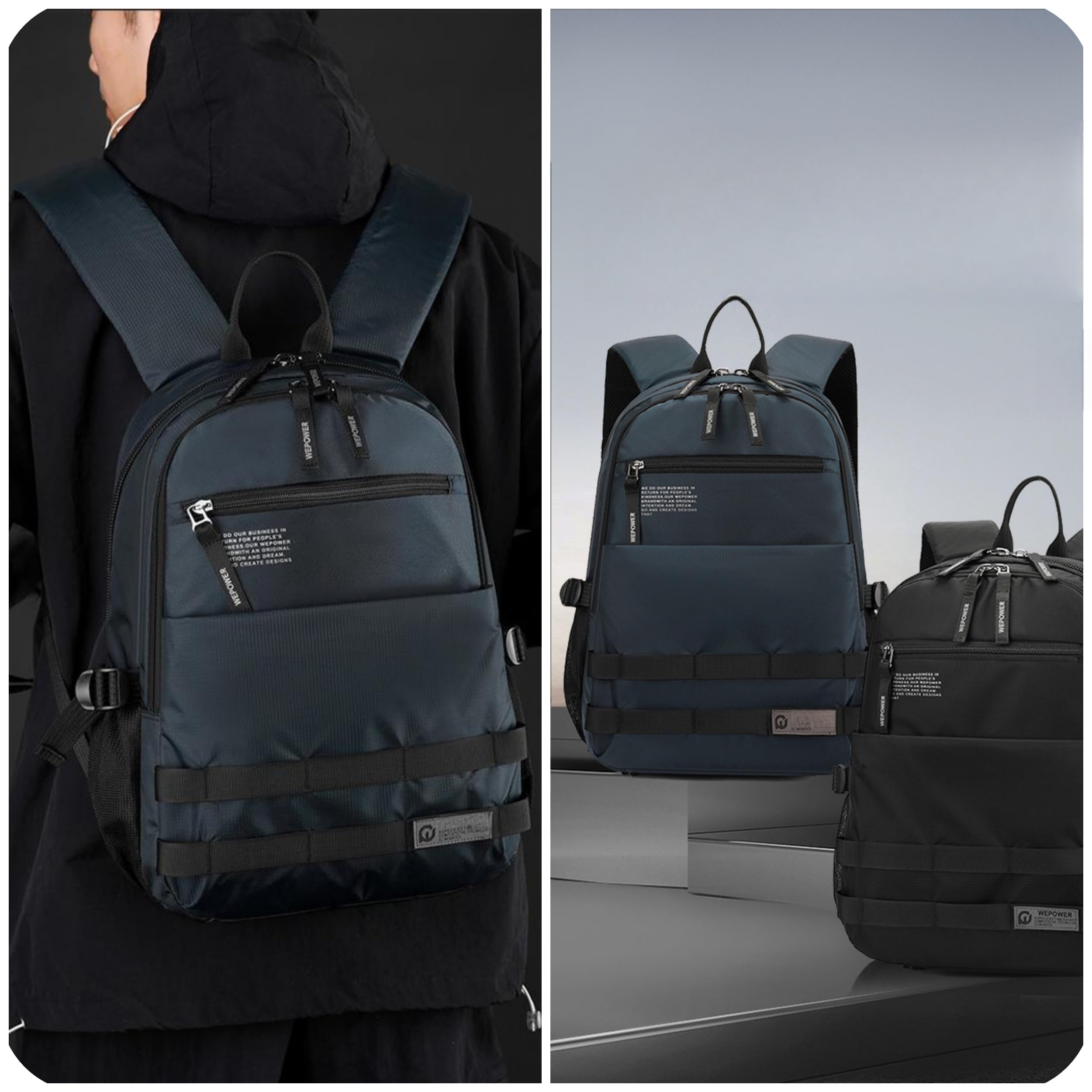 Noxurio 14 Inch Laptop Backpack, Waterproof Nylon, Multi-Compartment Design, Luggage Strap, 4 Colors Available (blue)