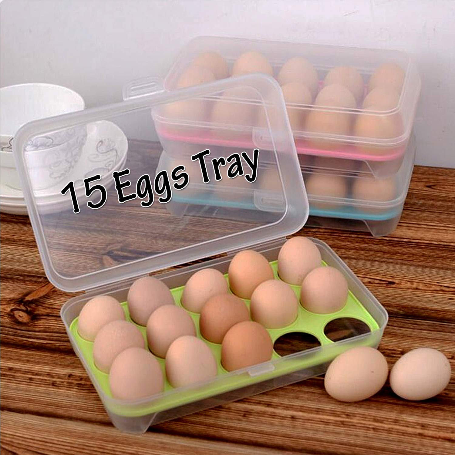 IKTU® Egg Storage Box with Lid Capacity of 15 Eggs Transparent Strong Plastic (Assorted Colour) (1 Pieces) 3