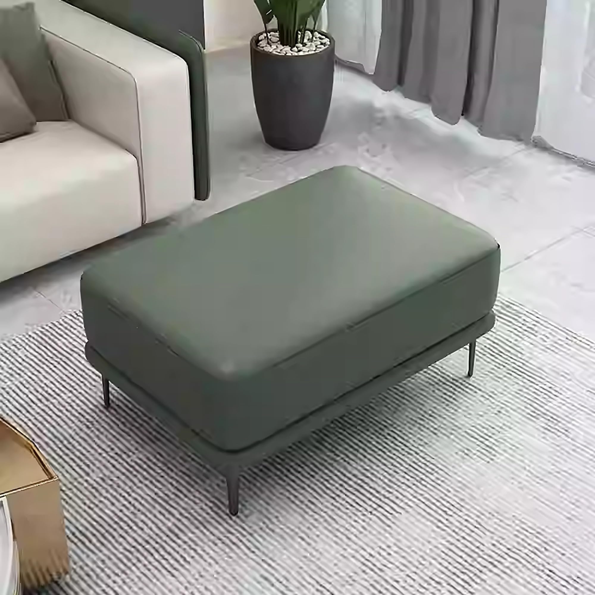 LMMIAOZ Leather Foot Rest Pouffe Bench for Living Room Large Square Coffee Table with Shoe Change Stool and Upholstered Oversized Seat (Green 90x60x42cm)