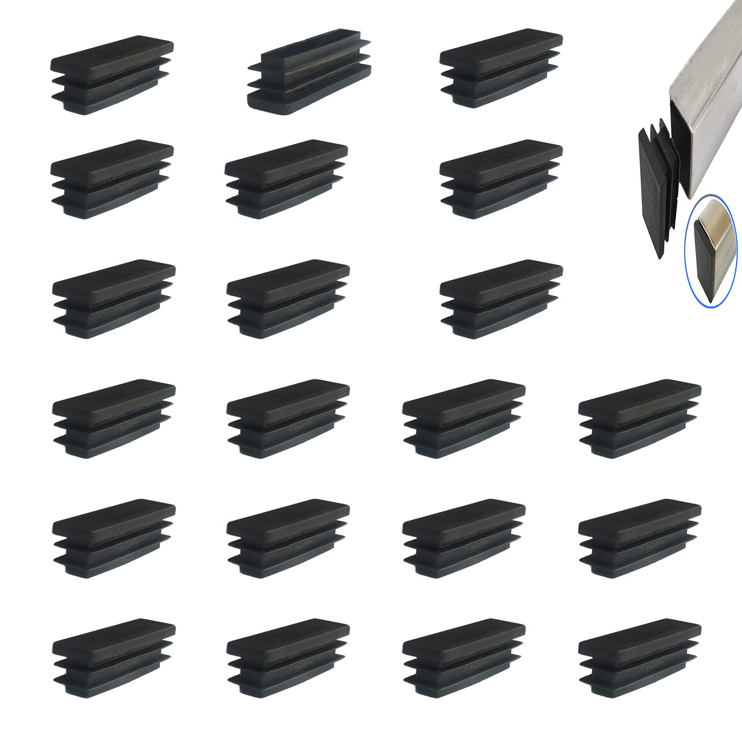 Youu Black 50X15mm Plastic Rectangular Furniture Chair Leg Foot Cover Cap 21 Pcs