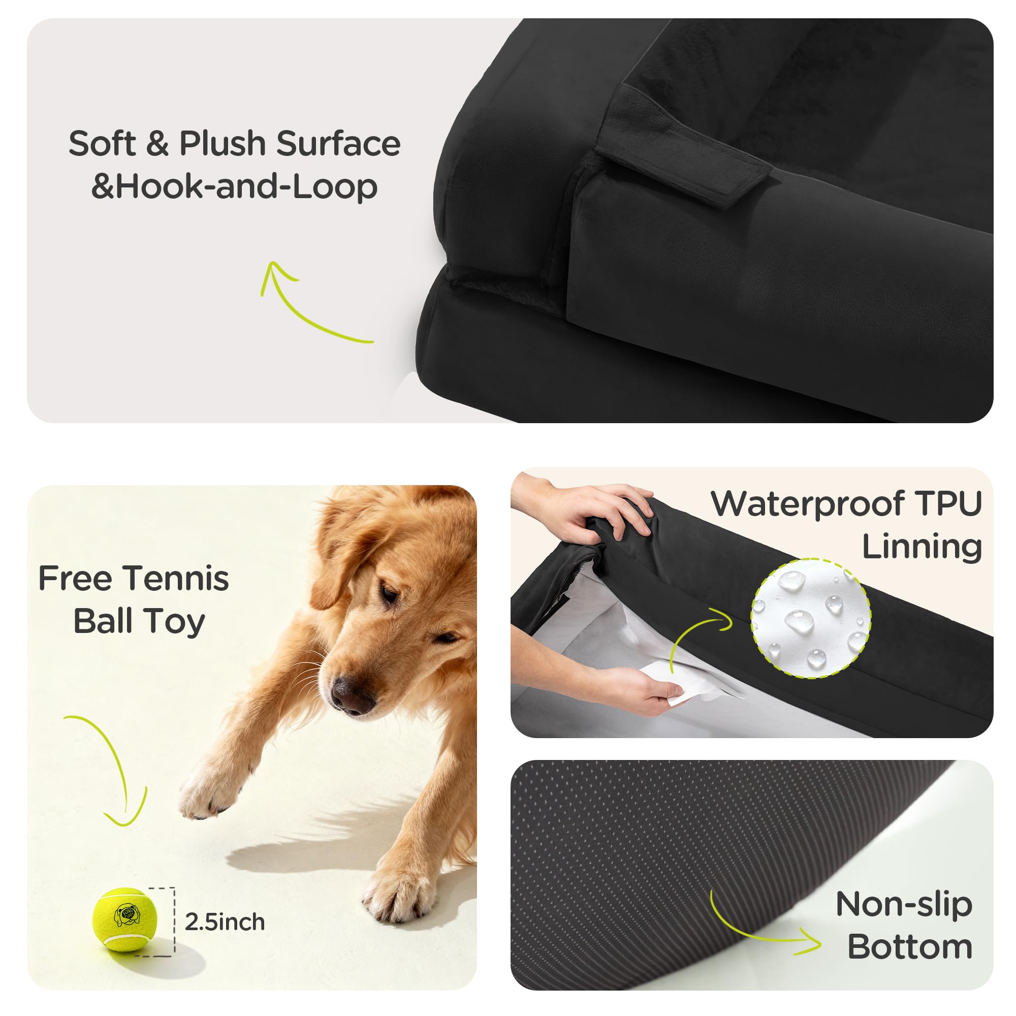 Extra Large Dog Bed, Orthopedic XL Washable Bed for Big Dog Waterproof Pet Couch Sofa Bolster with Removable Cover, Non-Slip Bottom, Tennis Ball Toy, 42x30 - image 6