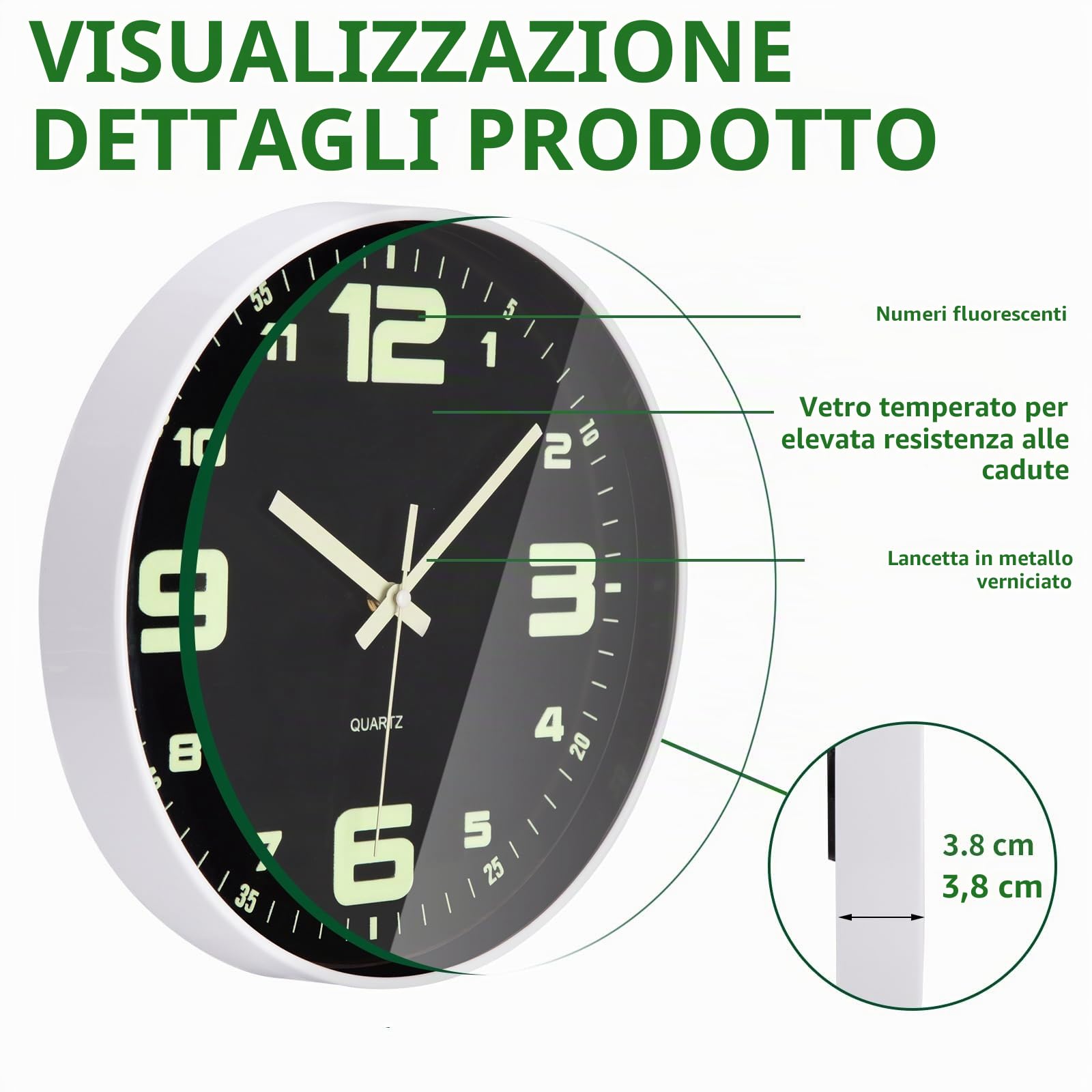 ACCSHINE Orologio gigante da parete silenzioso e luminoso, da 25 cm, con design moderno e digitale, senza ticchettio, per camera da letto, casa, cucina, ufficio, vintage