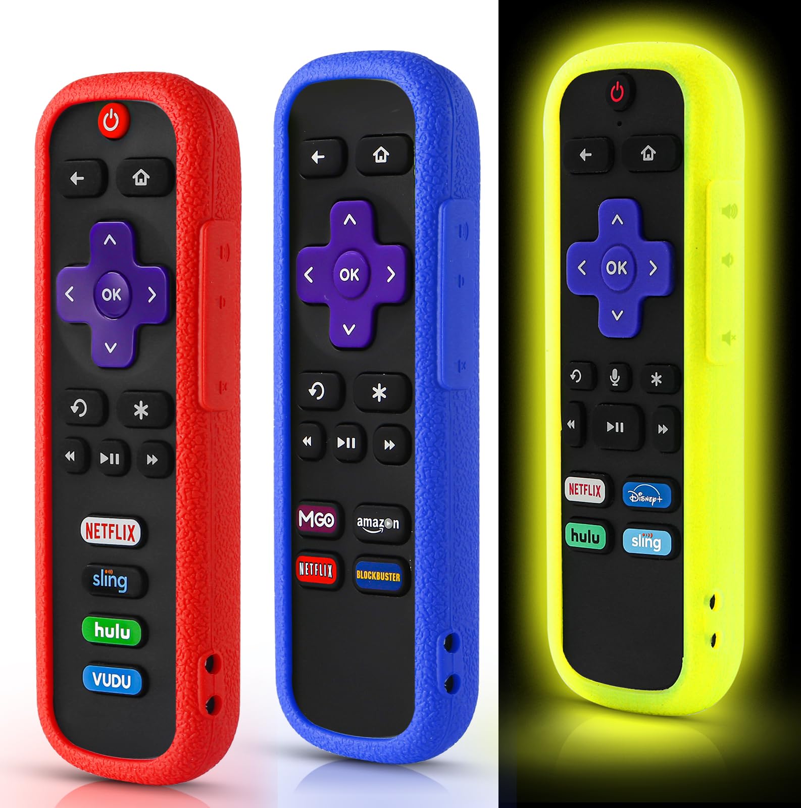 3 Pack Remote Case for Roku, Battery Cover for TCL Roku Smart TV Steaming Stick Remote, Silicone Roku TV Remote Cover Universal Protective Skin Glow