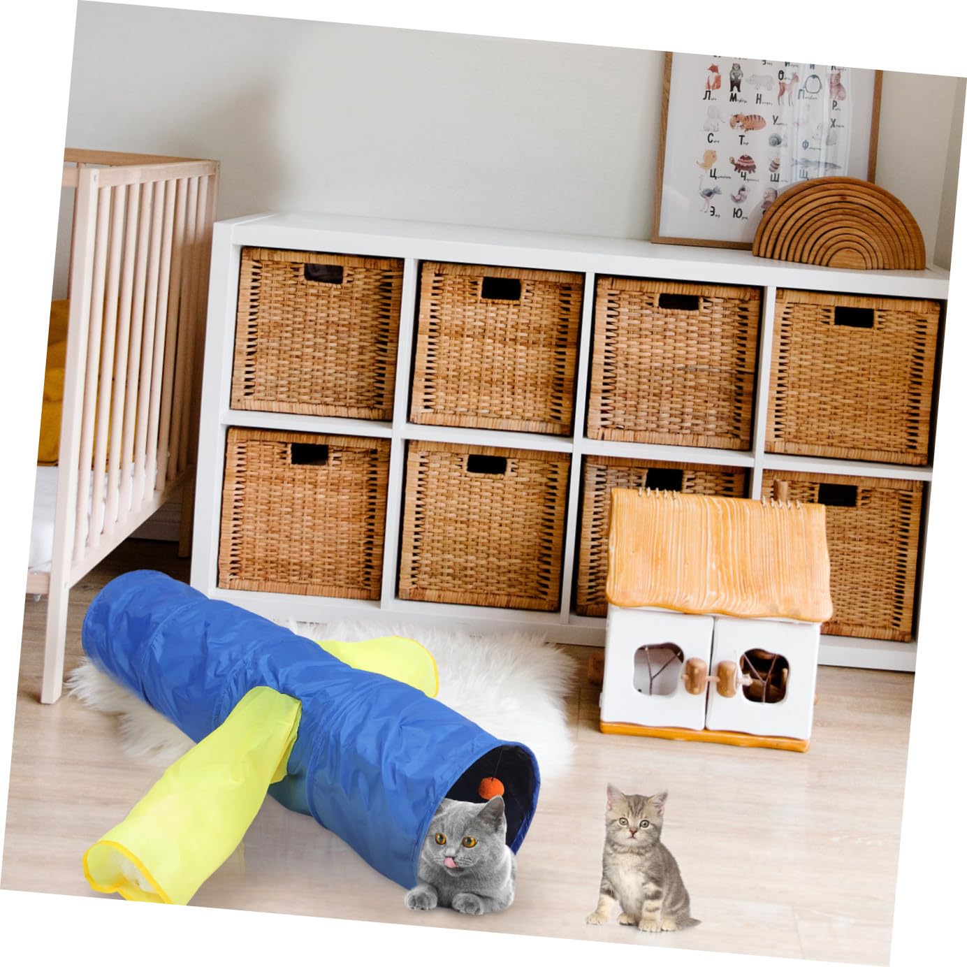 Didiseaon Tunnel Esercizio per Pieghevole e Poliestere Gatti Leggero in 3 Uscite Gioco Blu del Gatto in Casa