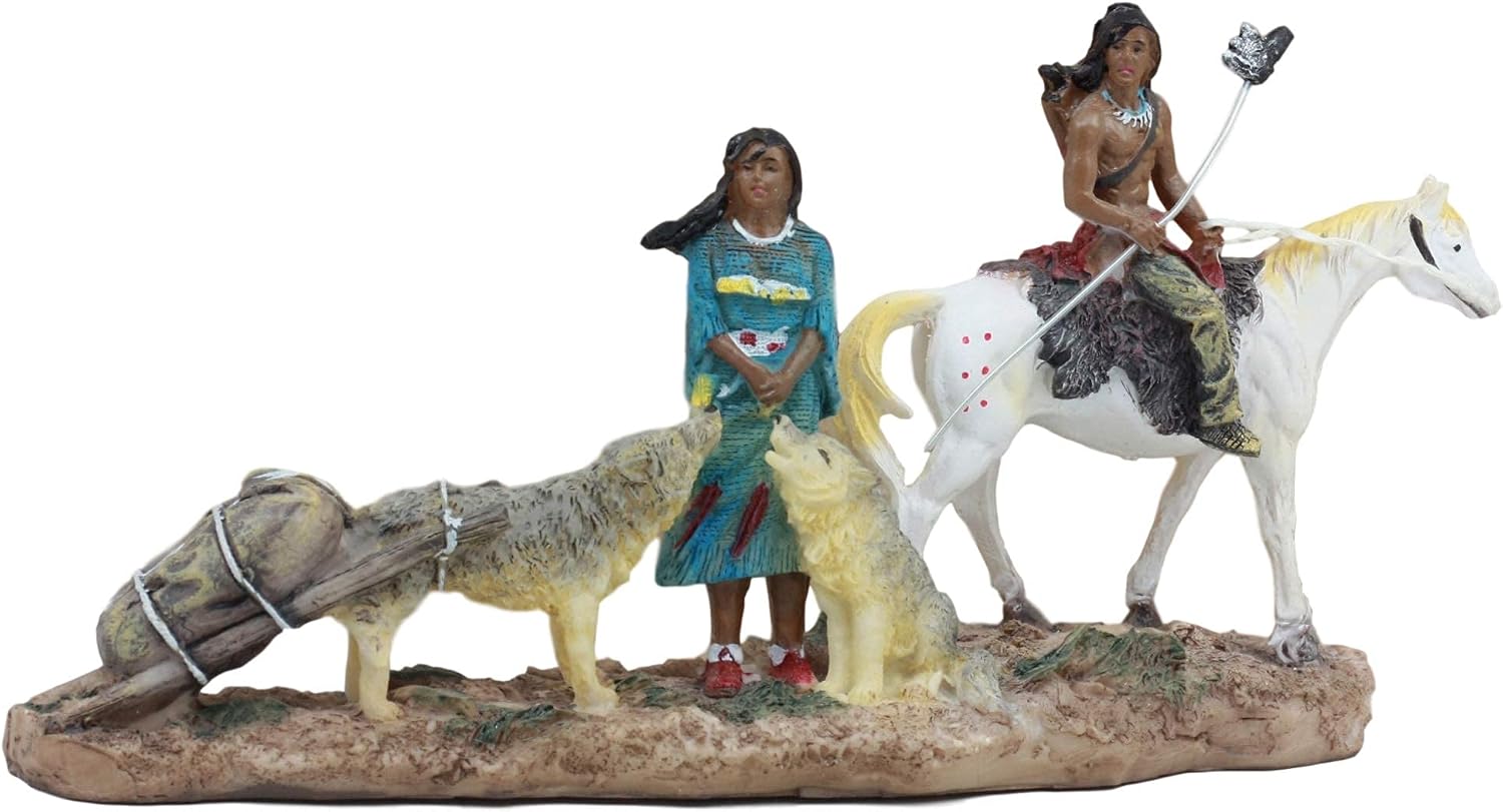 Ebros Indigenous Native American Indian Family with White Horse and Wolves Migration Statue 8.25" Long As Home Decor Sculpture Shelf Adornment Cultural Heritage History Figurine