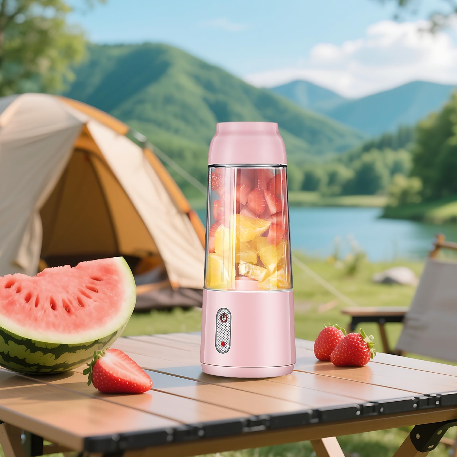 Blender portable, blender électrique pour jus rechargeable USB, capacité 300 ml, design rose, batterie 1 200 mAh, PC transparent, commande à une touche, pour la maison et les voyages