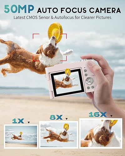 Miniatura 3 de Cámara digital 4K para fotografía, cámara de videoblogs de 50 megapíxeles para YouTube, cámaras compactas con pantalla giratoria de 2.8" de 180°