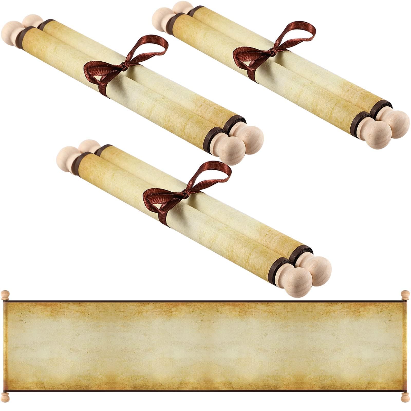 Makevivi 3 PCS Blank Scroll Paper with Wood Rods, for Naughty or Nice List, Writing, Wedding Vows, Invitation, Love Letter, Cosplay Prop, Renaissance, 7.1 x 30.5 inches