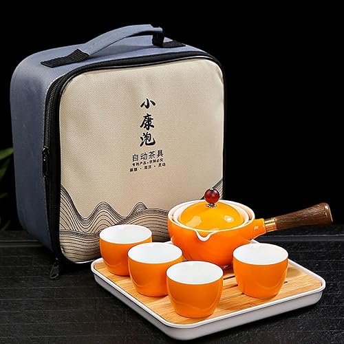 Miniatura 21 de Juego de té de viaje portátil de cerámica, juego de té chino de kungfu con tetera de rotación 360 e infusor, 4 tazas de té, bandeja de té y bolsa
