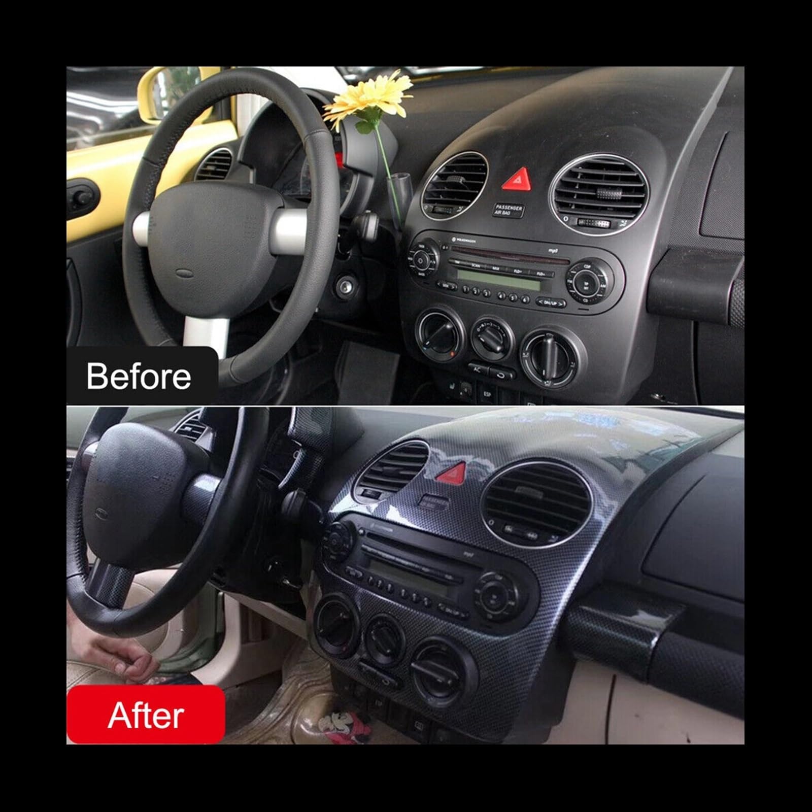 VW VW センターパネルカバー カーボン調 ニュービートル 後期 センター