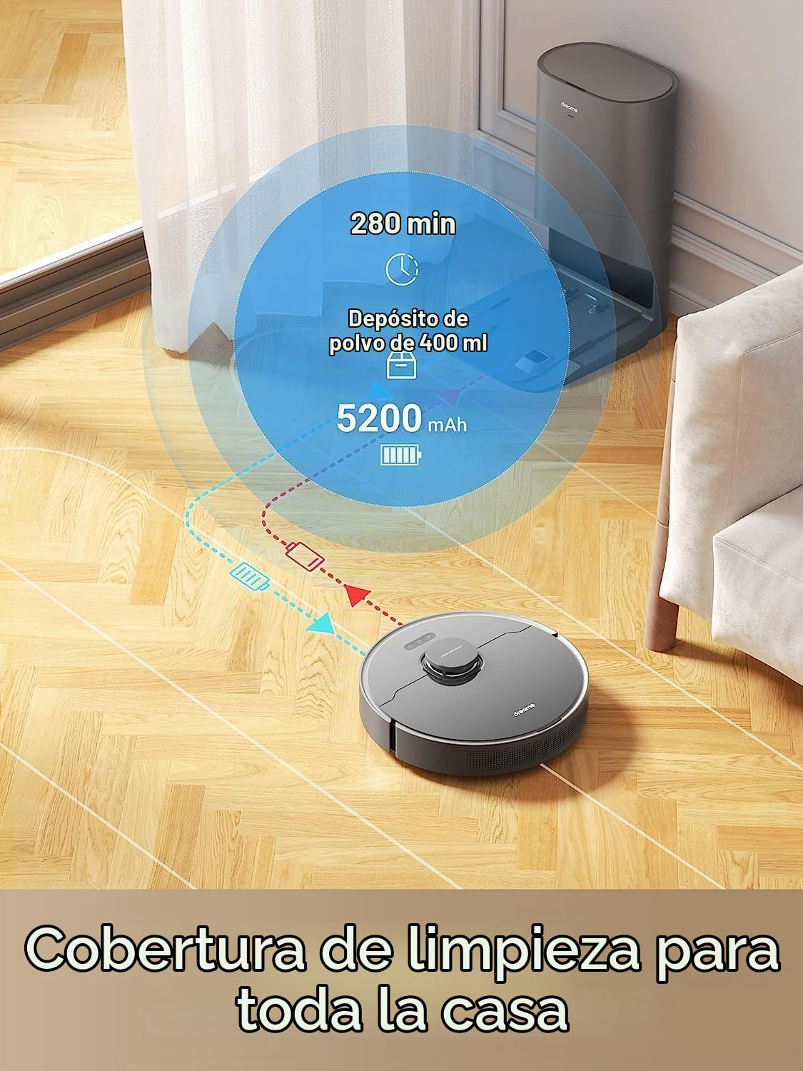 DREAME D10s Plus Robot Aspirador y Friegasuelos con Vaciado Automático DualBoost 1.0, AI Action, LDS, 5.000Pa, Autonomía de 280 min, Videovigilancia y Control de la App para Alfombras y Más