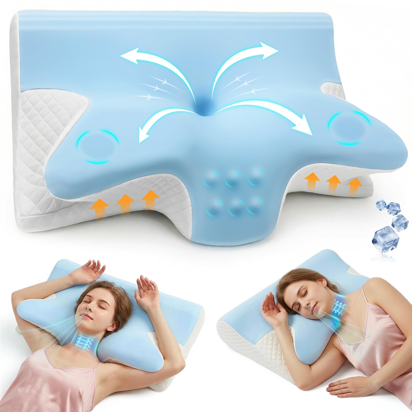 Rokehr Cervical Memory Foam Pillow, Ergonomic Neck and Shoulder Support Pillow, Available in Two Heights (12cm and 14cm) to Suit Both Side and Back Sleepers