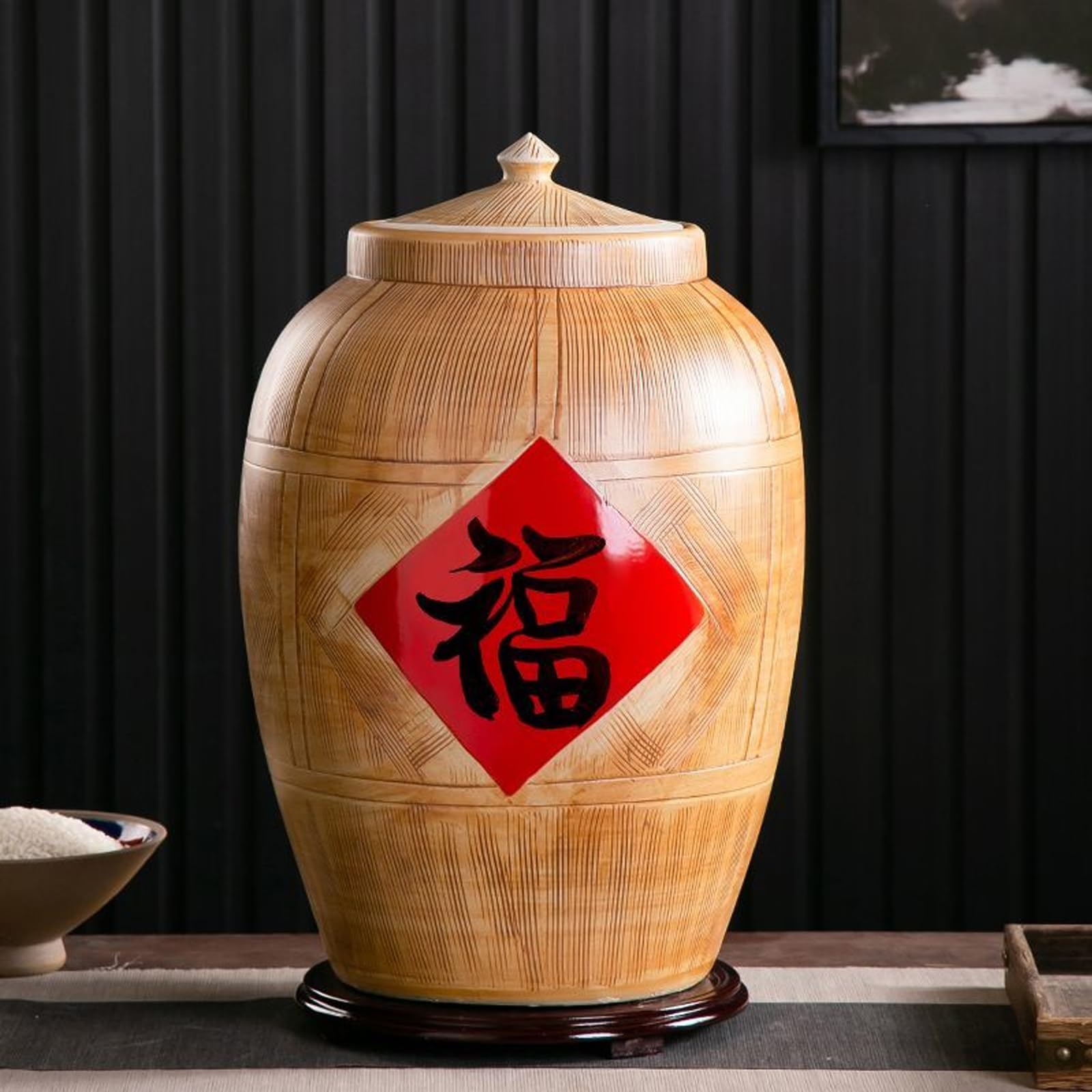 Ceramic Rice Container, Grain Dispenser, Large Ceramic Jar For Rice