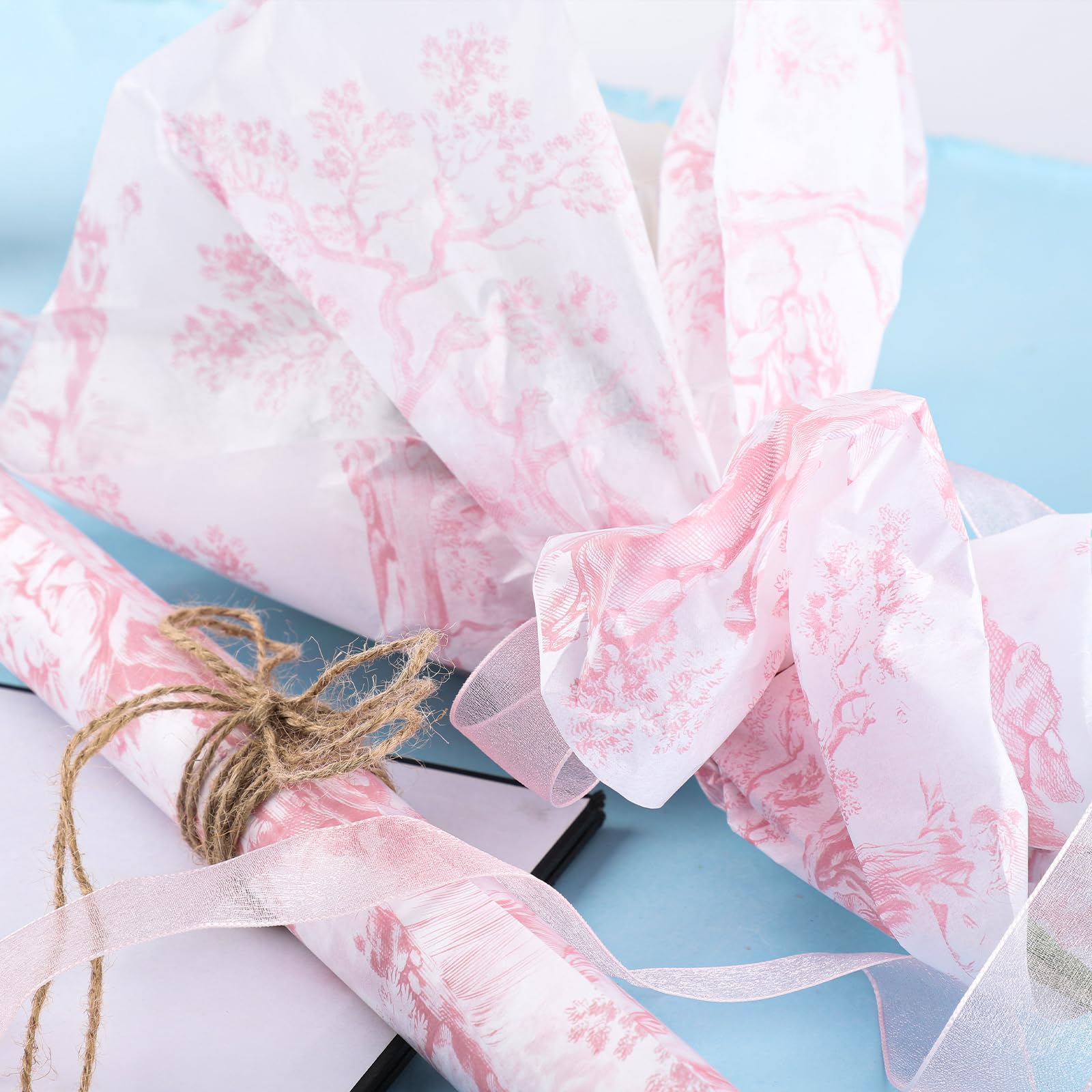 30 Feuilles Papier De Soie Imprimé Rétro Bleu 50x35cm - Emballage Cadeau Décoratif