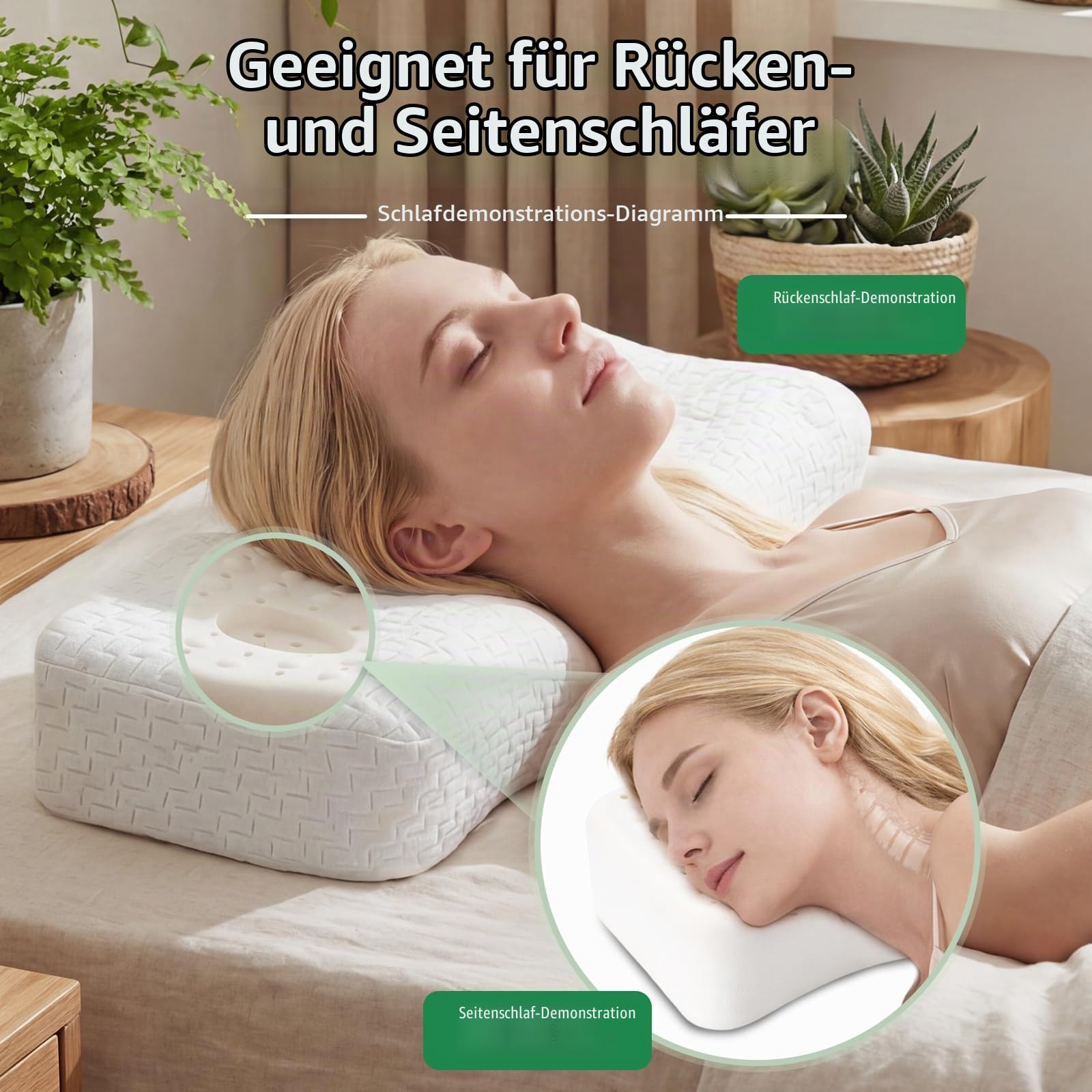 Orthopädisches Nackenstützkissen 32x62x4/8 -Talalay Latex Kissen aus Naturlatex, Ergonomisches Nackenstützkissen für Seiten-und Rückenschläfer - Verstellbares Orthopädisches Talalay Pillow