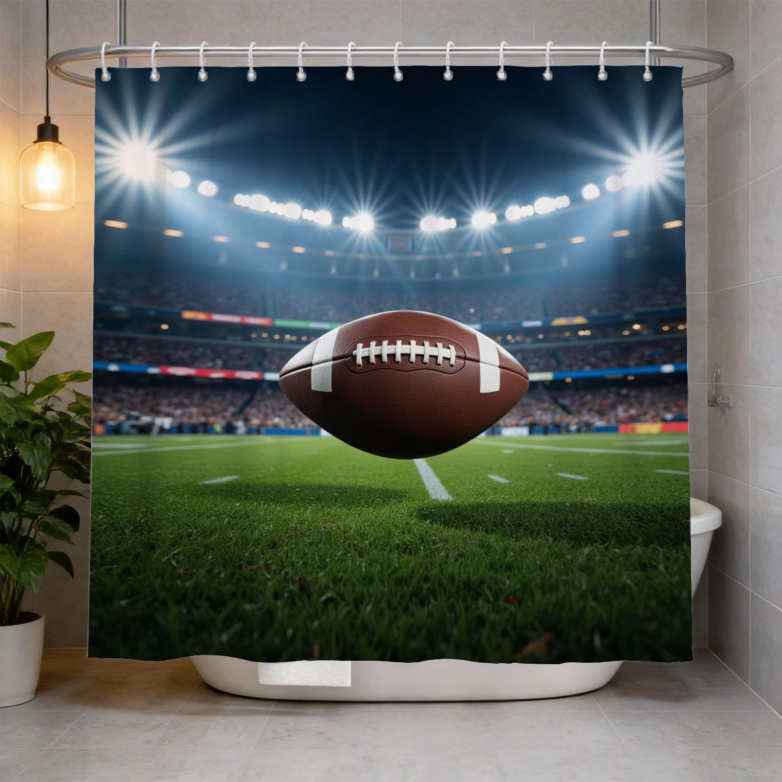 Hongduo 3D Rugby Field Shower Curtain for Stalls Bathtubs Playground Bathroom Decor Shower Curtain Set Polyester Fabric Waterproof 180x180cm/71X71 Inch with Hooks