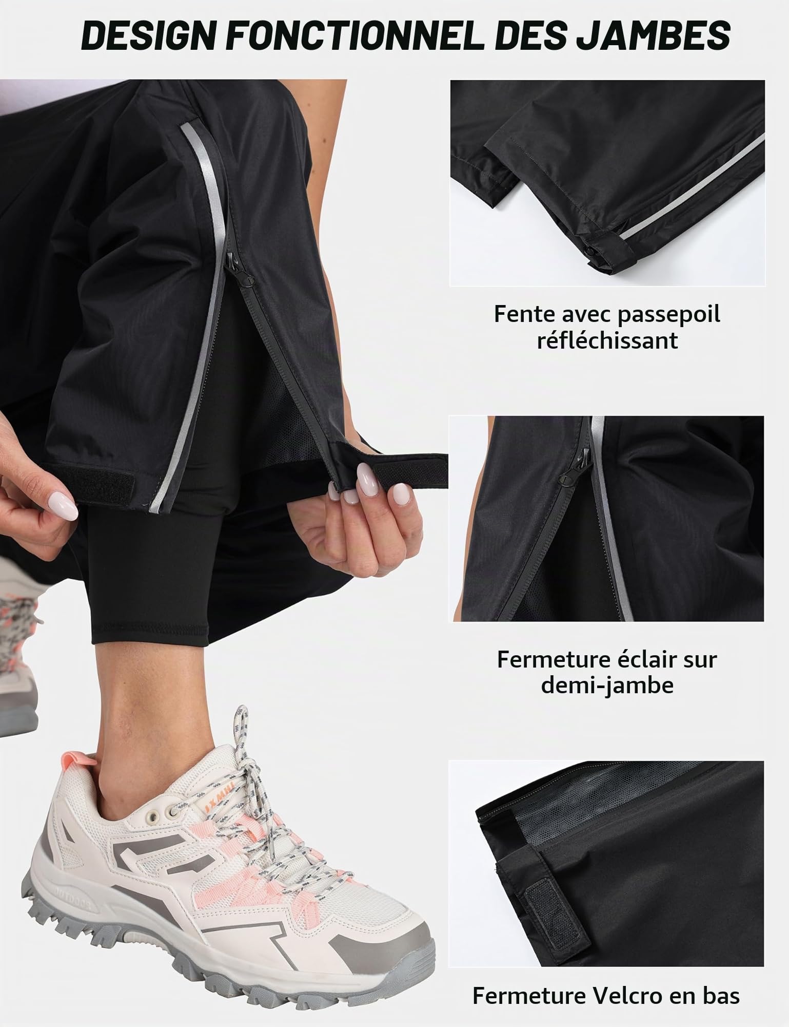 MoFiz Pantalon Imperméable Femme Surpantalon Pantalon de Randonnée Léger Pliable Pantalon de Pluie pour Cyclisme Trekking Extérieur Marche Pêche