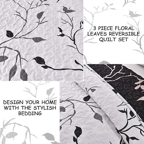Miniatura 6 de Juego de edredón de cachemira negro, tamaño King, juego de colcha bohemia de 3 piezas, suave y ligera, con estampado floral de cachemira negro y