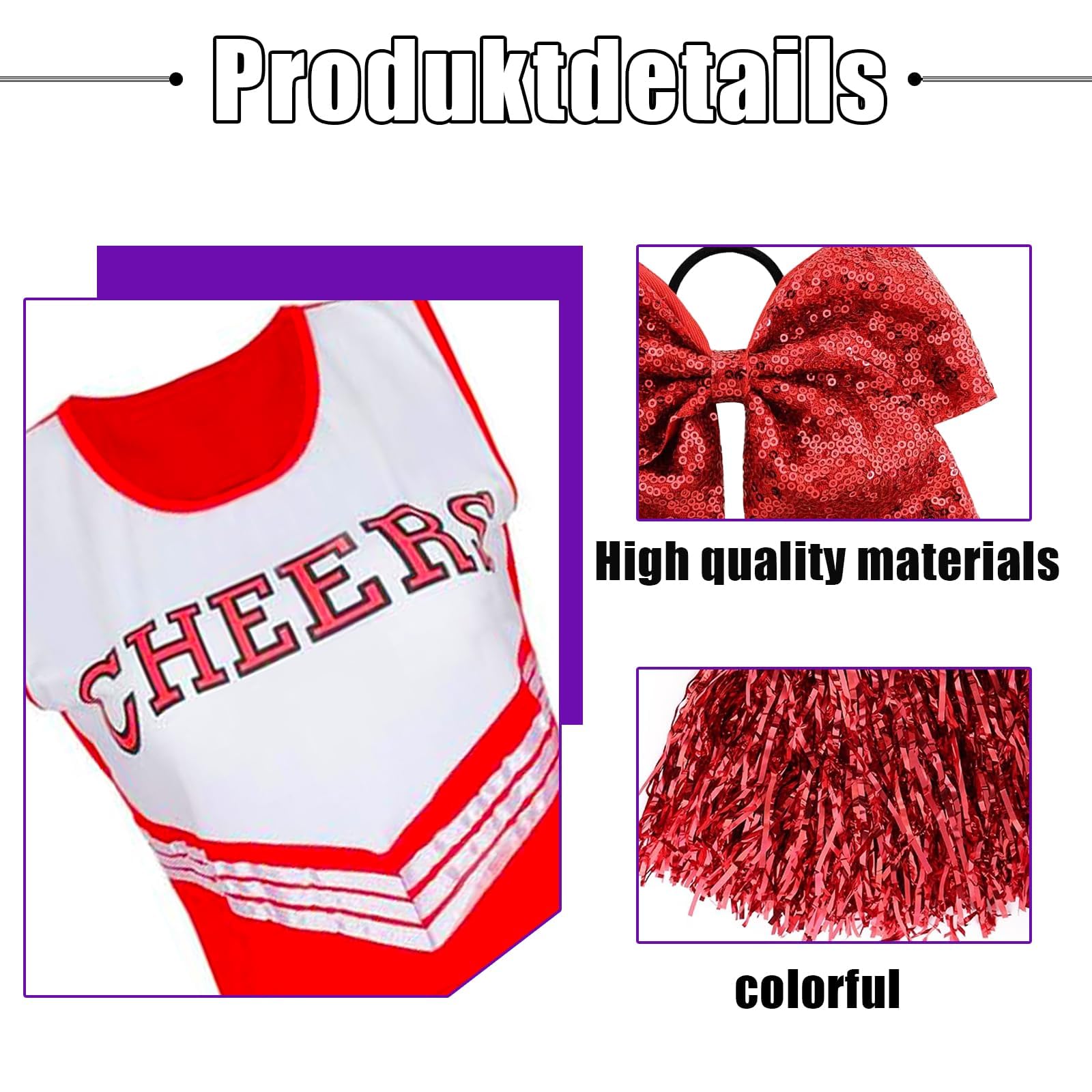 9Pcs Halloween Costumes for Kids Set Zombie Cheerleader Costume Kids, HalloWeen Costumes KIDs Halloween CosTumes Girls Red - Image 3