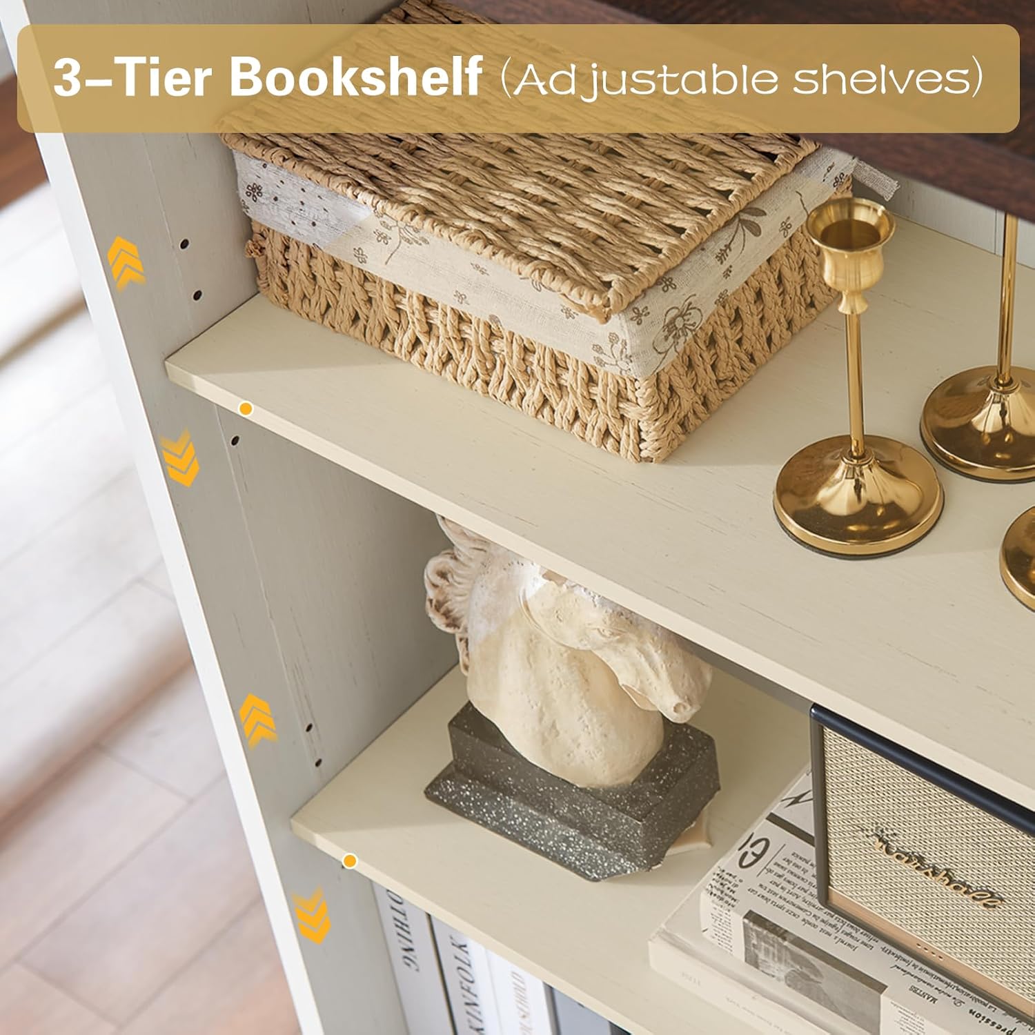 71" Tall Bookshelf, 5 Tier Bookcase with Adjustable Shelves and Barn Doors, White Farmhouse Bookshelf with Storage Cabinet, Wood Freestanding Display Bookshelves for Bedroom, Living Room