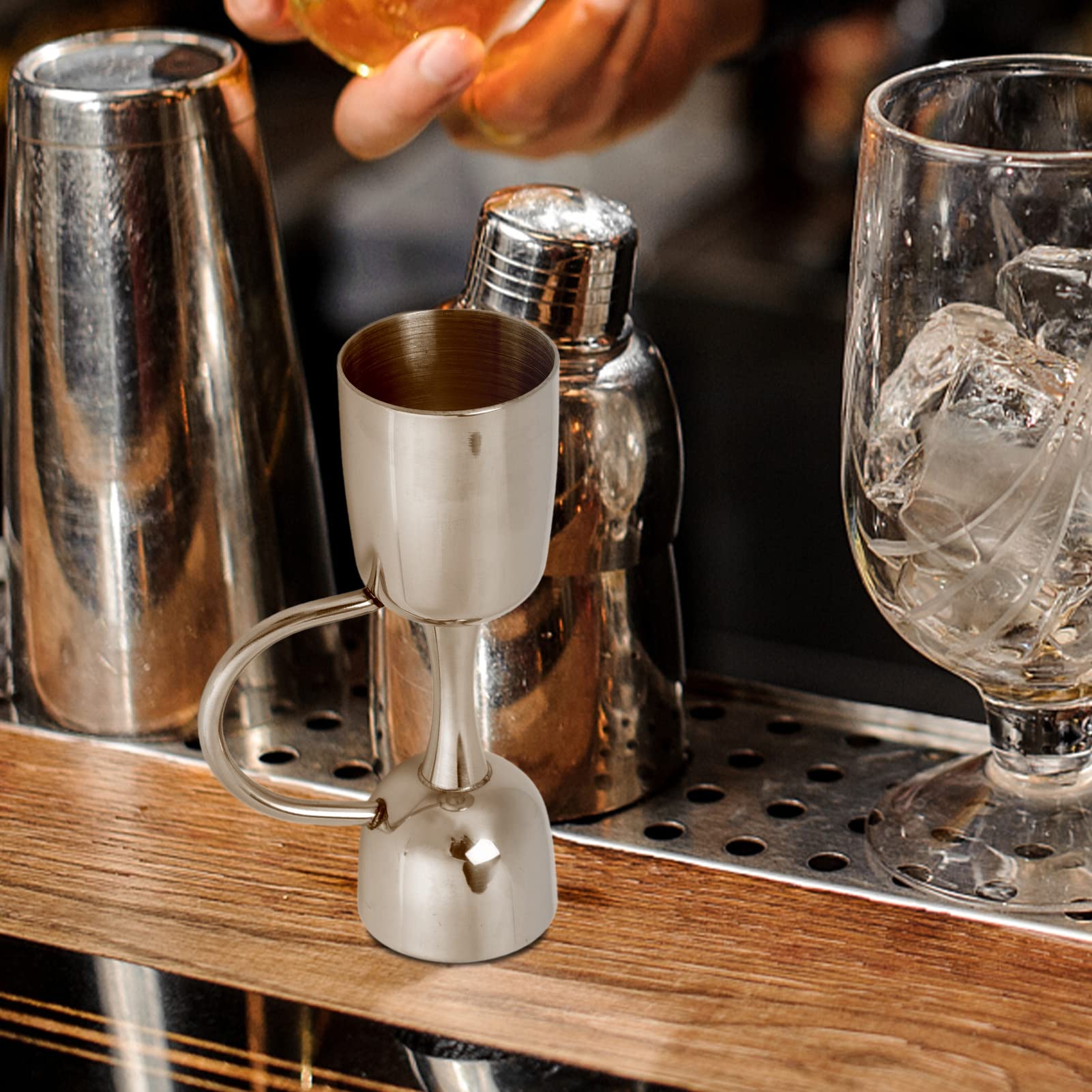 Cocktail Jigger dla Barmanów, Przyrząd do Pomiaru Prętów ze Stali Nierdzewnej Podwójny Shaker do Koktajli z Uchwytem, ​​styl Japoński Miarka do Napojów Bar Narzędzia do Pomiaru Alkoholu (srebrne)