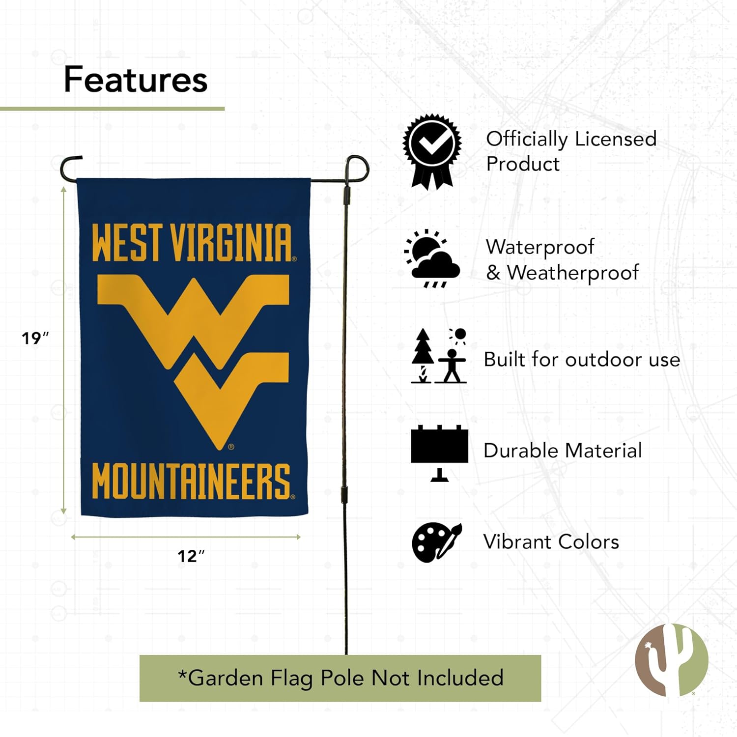 Desert Cactus West Virginia University WVU Garden Flag – 19 x 12 inch West Virginia Mountaineers Banner, For Outdoor Display and Events (Design C) - Image 4