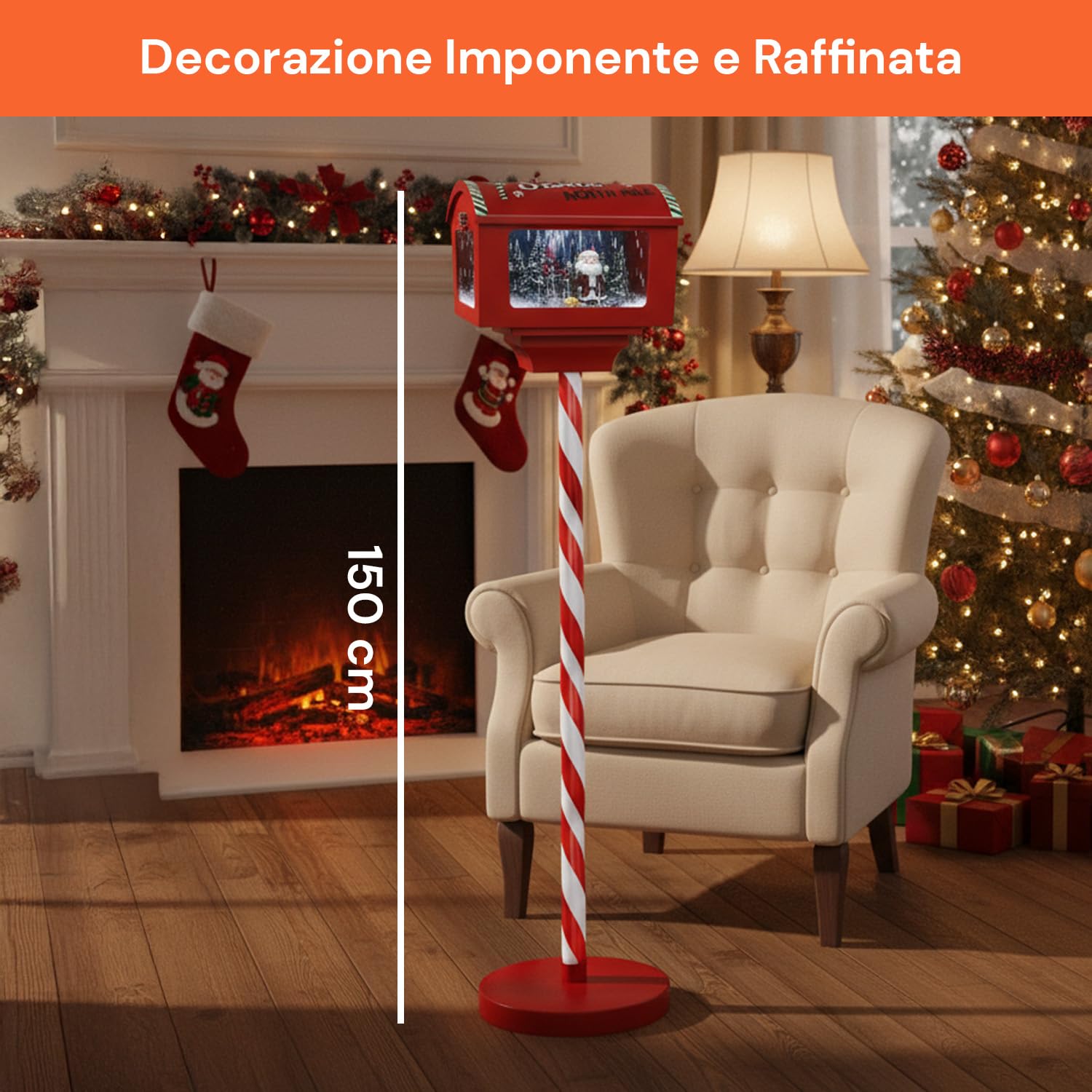 Wintem - Box Postale Scenografica 150cm con Luci, Suoni e Movimento per Decorazioni Natalizie di Grande Impatto, Funzionamento Tramite Cavo USB e 3 Batterie AA