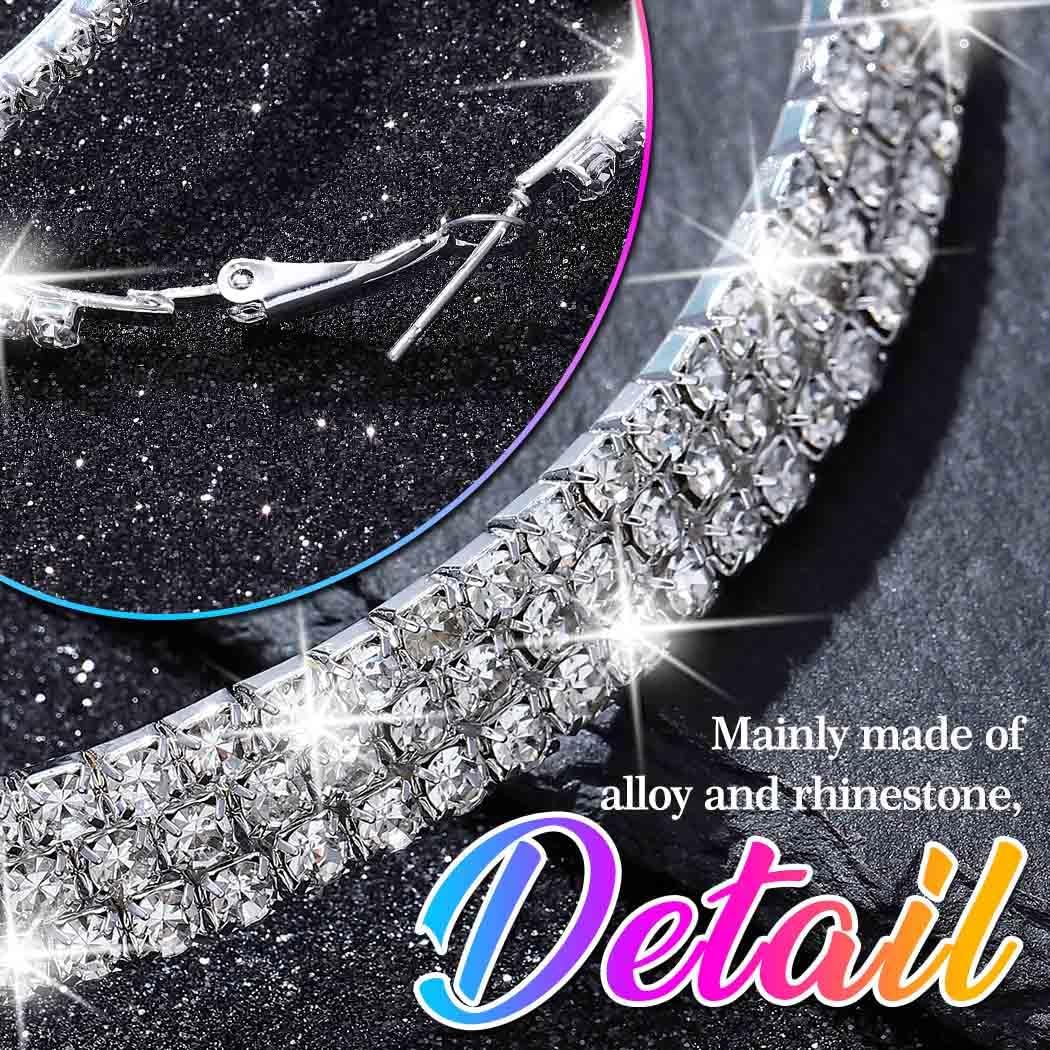Nicute Rhinestone Necklace Jewelry Set Silver Necklace and Hoop Earrings Crystal Wedding Choker Jewelry for Women - Image 3