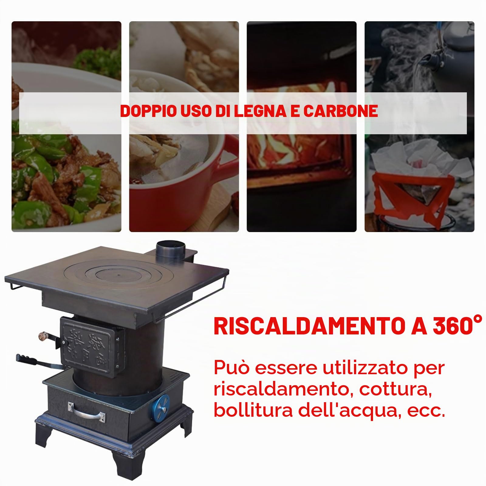 Stufa a Pellet E Legna Portatile - Grande Scatola Grigia, Piccola Ghisa per Interni, Esterni, Picnic Escursionistico, Caccia