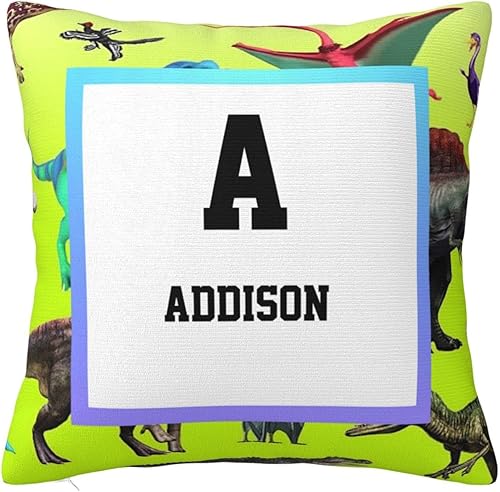 Funda de almohada personalizada con nombre de niño con bonito patrón de dinosaurio, funda de almohada con monograma personalizado, funda de almohada