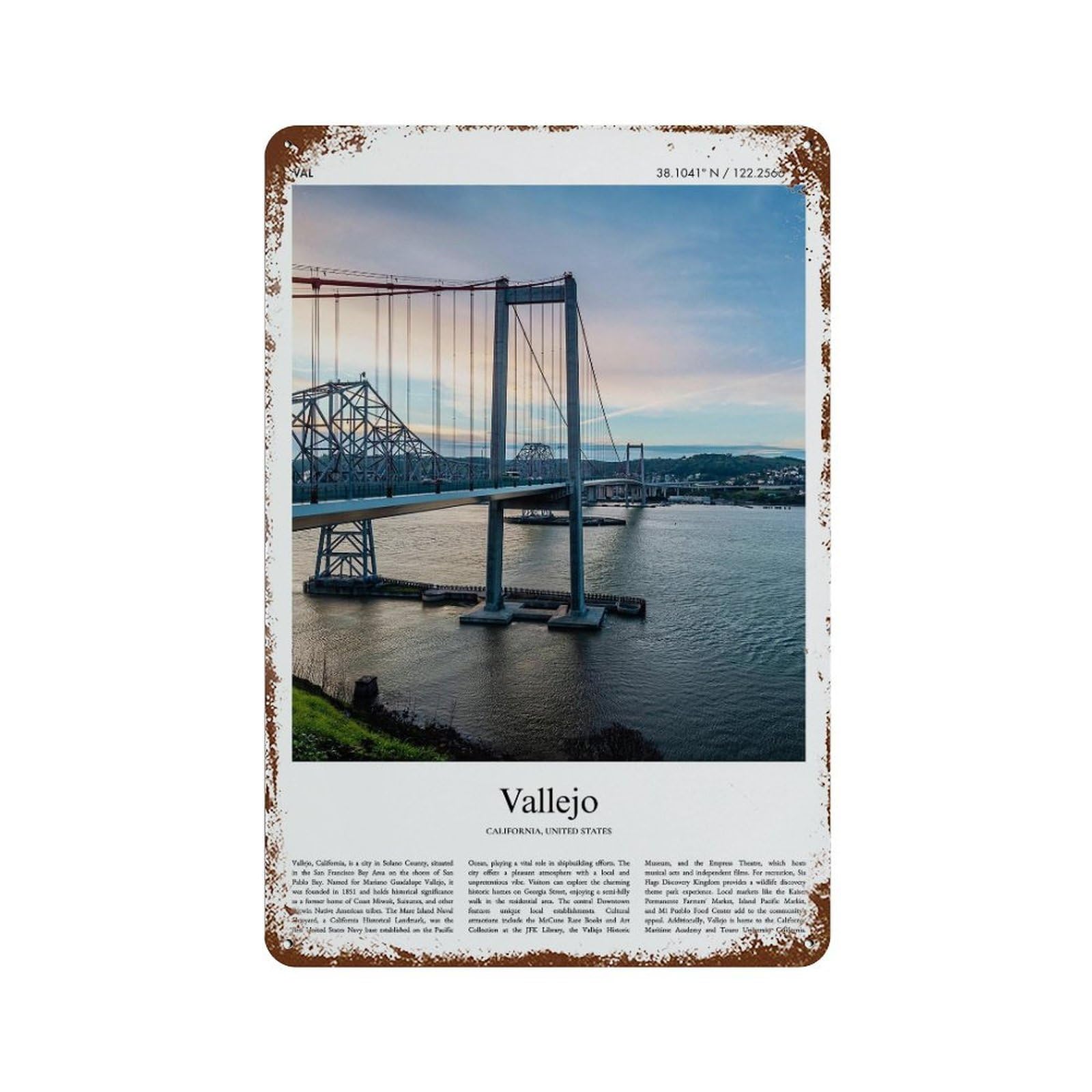 xiaoxiaoshen Vallejo California, United States, USA City Scenery Wall Decor Art Metal Tin Poster Modern Home Decor Art Home Bar Shop Decorations Vintage Sign 30x20cm
